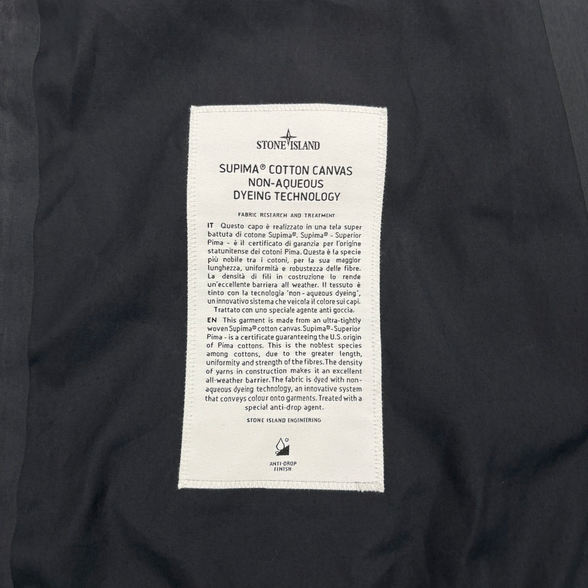 Stone Island Black Supima Cotton Canvas Non-Aqueous Dyeing Technology Jacket
