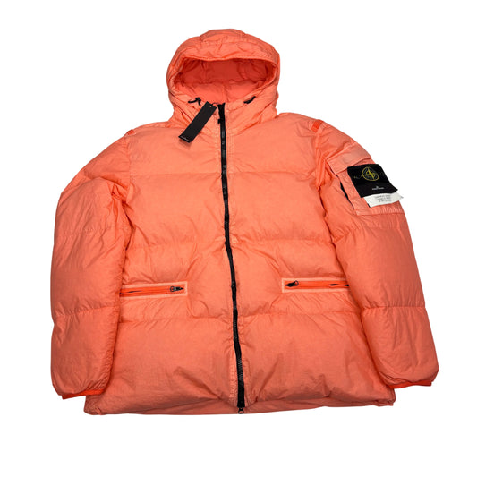 Stone Island Orange Garment Dyed Crinkle Reps R-NY Down Puffer Jacket
