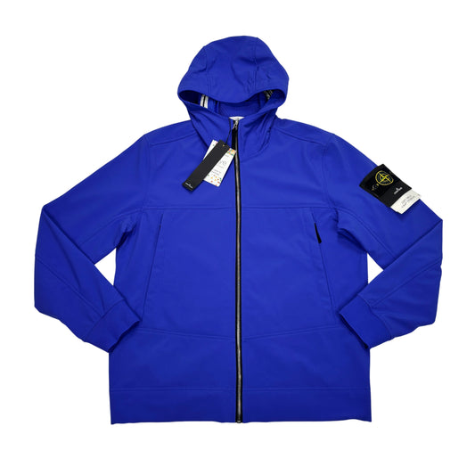 Stone Island Blue Soft Shell-R e.dye Technology Compass Patch Hooded Jacket