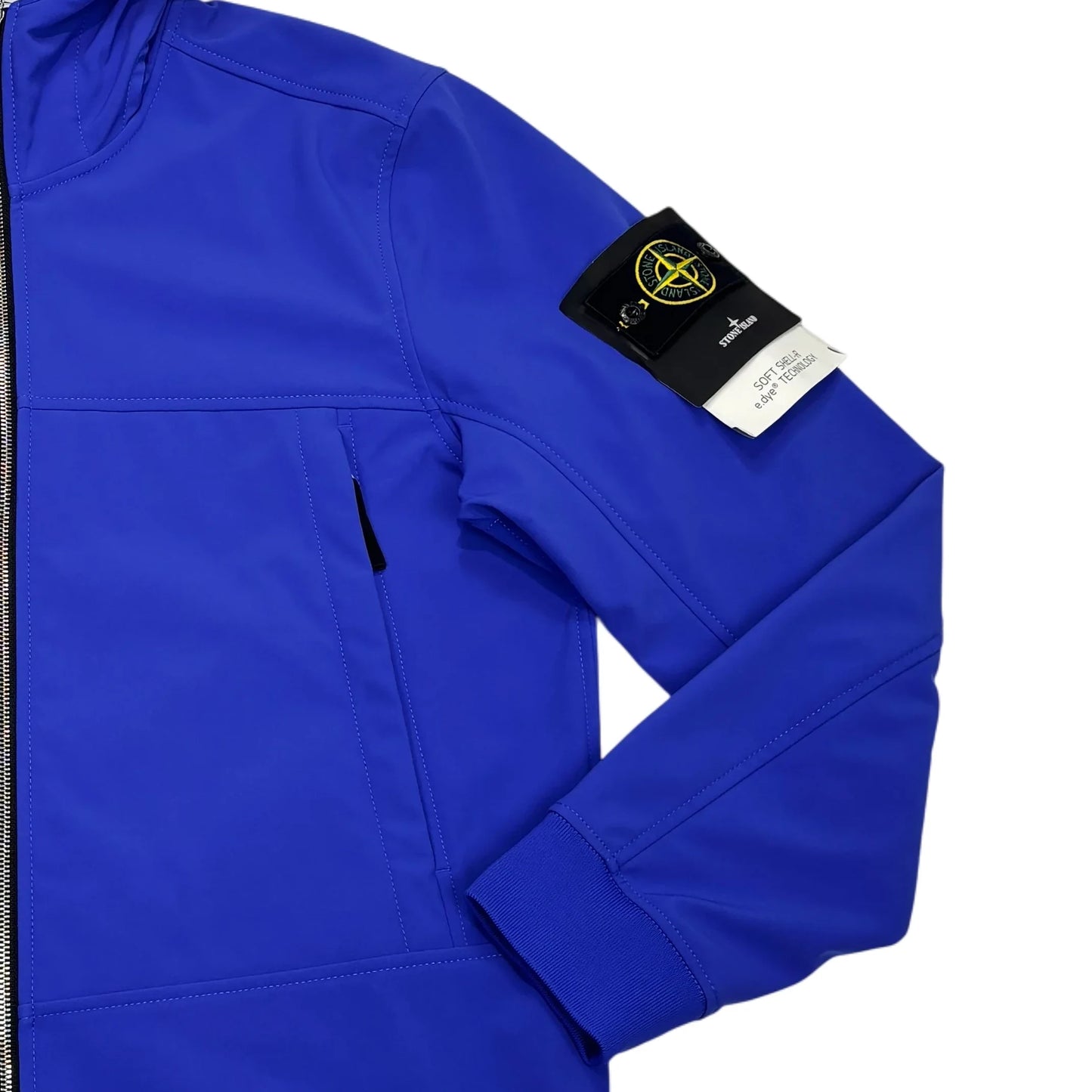 Stone Island Blue Soft Shell-R e.dye Technology Compass Patch Hooded Jacket