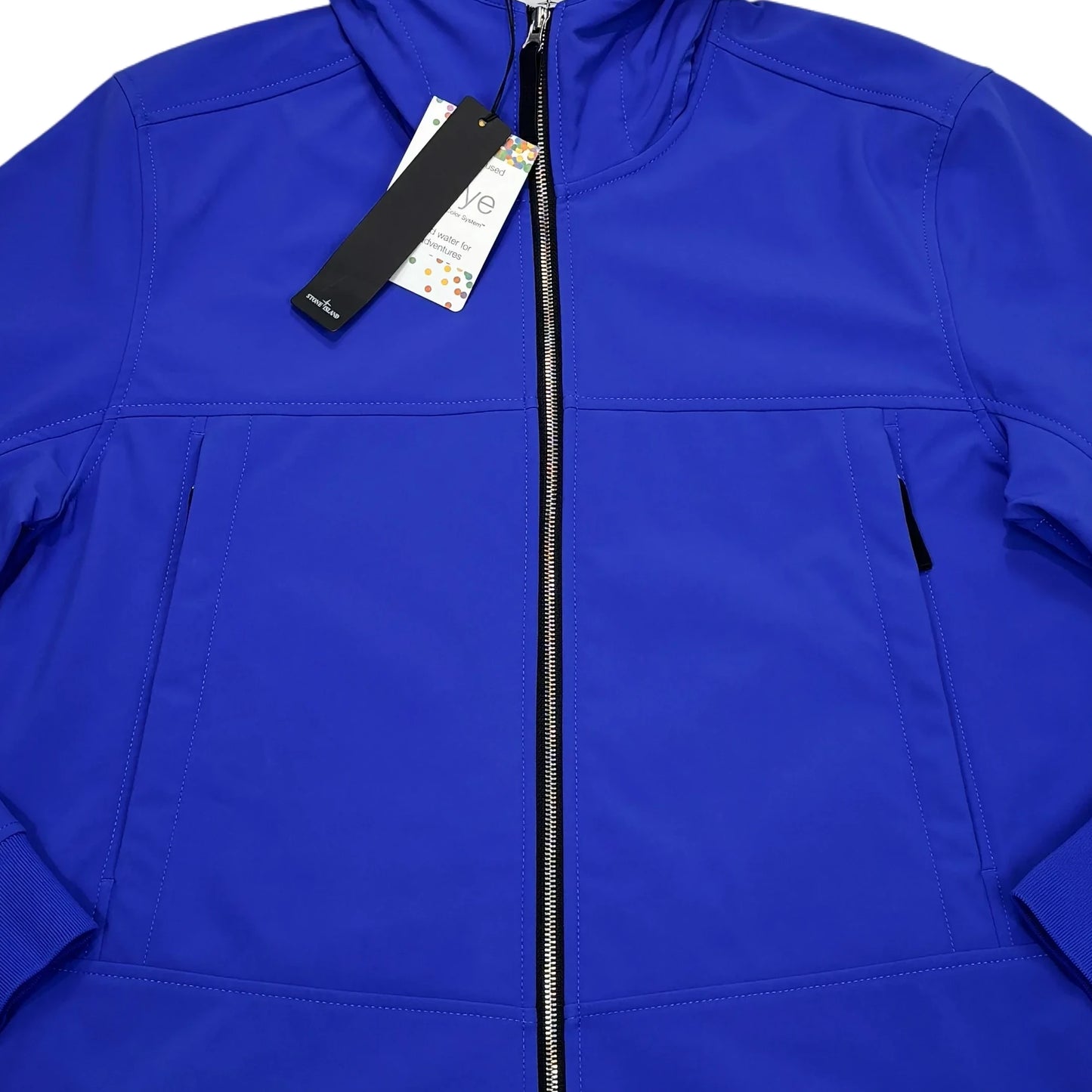 Stone Island Blue Soft Shell-R e.dye Technology Compass Patch Hooded Jacket