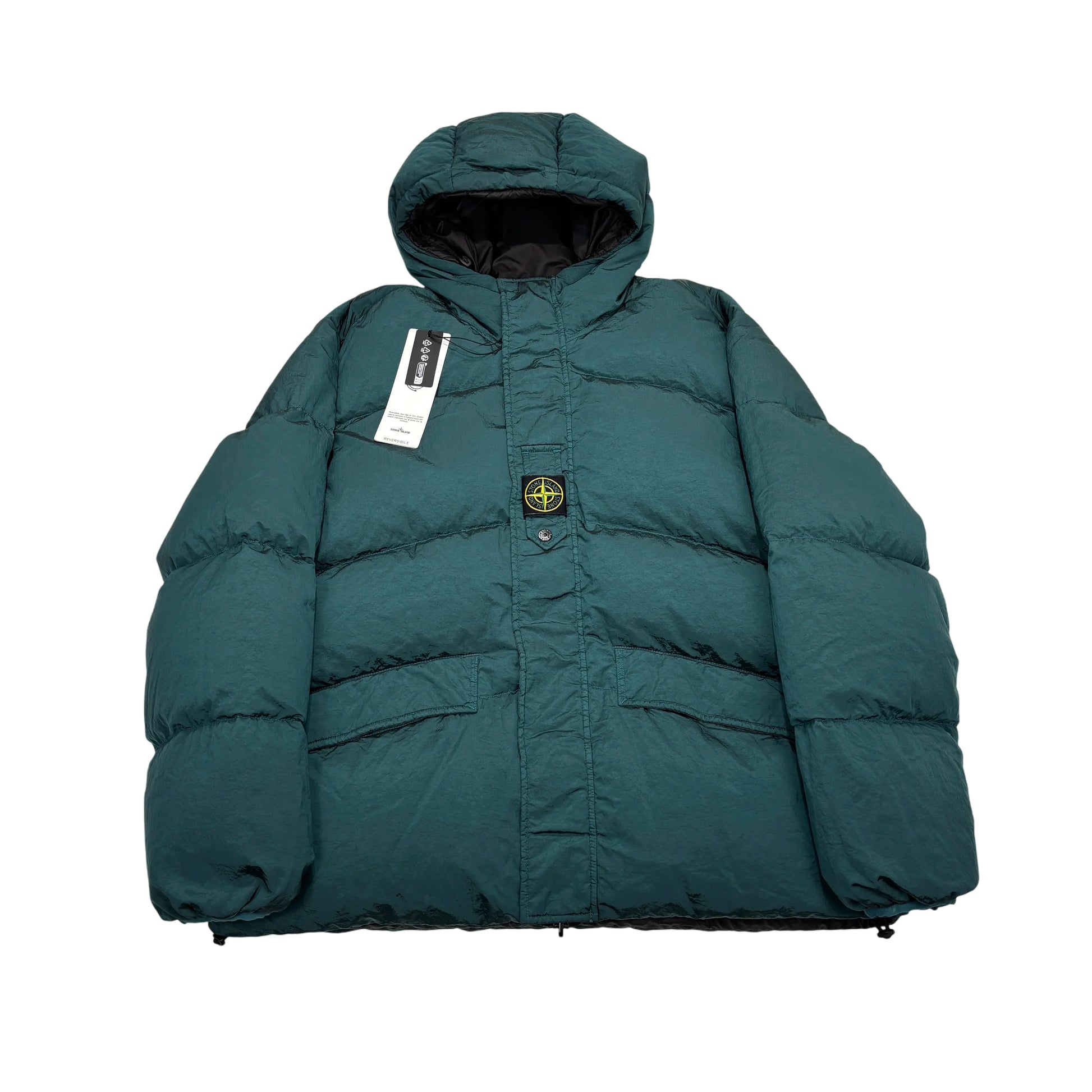 Stone Island Green Center Patch Reversible with Arm Spell Out Embroidery Puffer Jacket