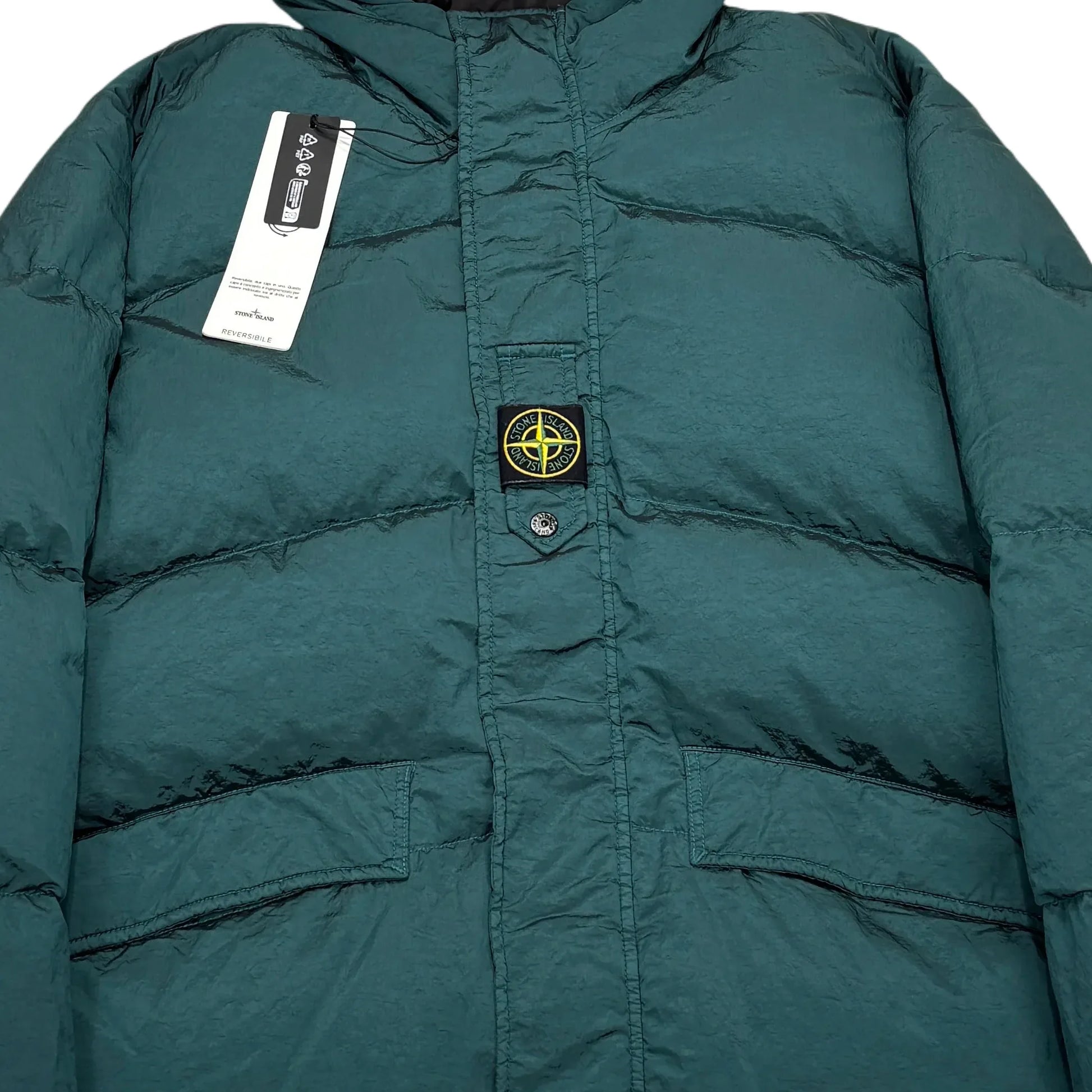 Stone Island Green Center Patch Reversible with Arm Spell Out Embroidery Puffer Jacket