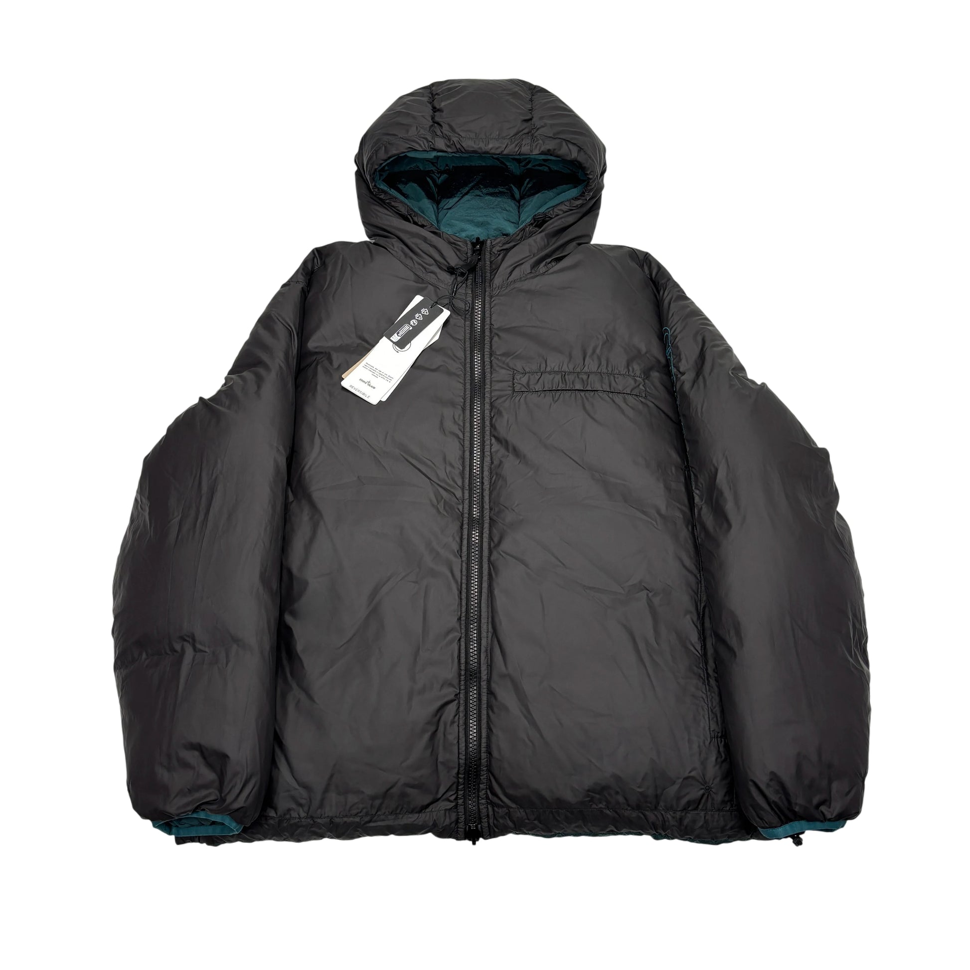 Stone Island Green Center Patch Reversible with Arm Spell Out Embroidery Puffer Jacket