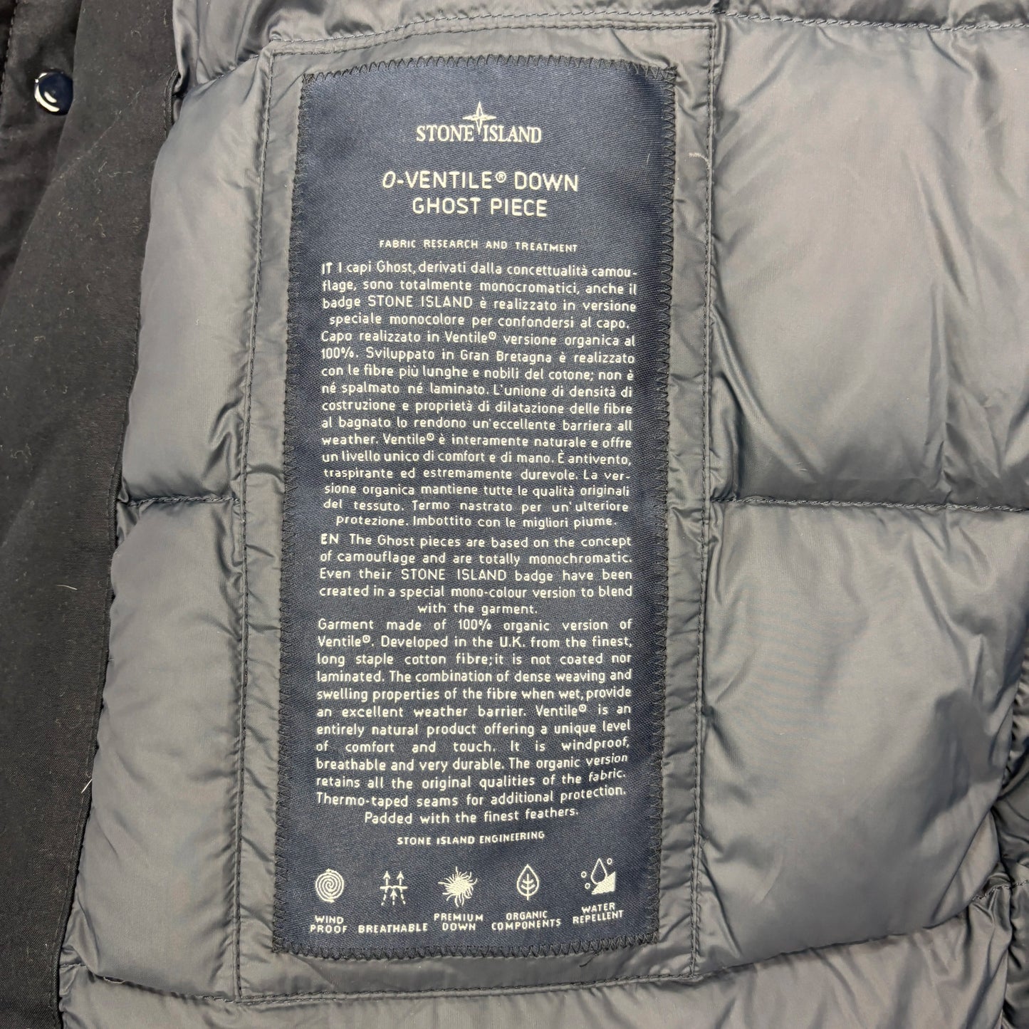 Stone Island Navy Blue O-Ventile Down Ghost Piece Puffer Jacket