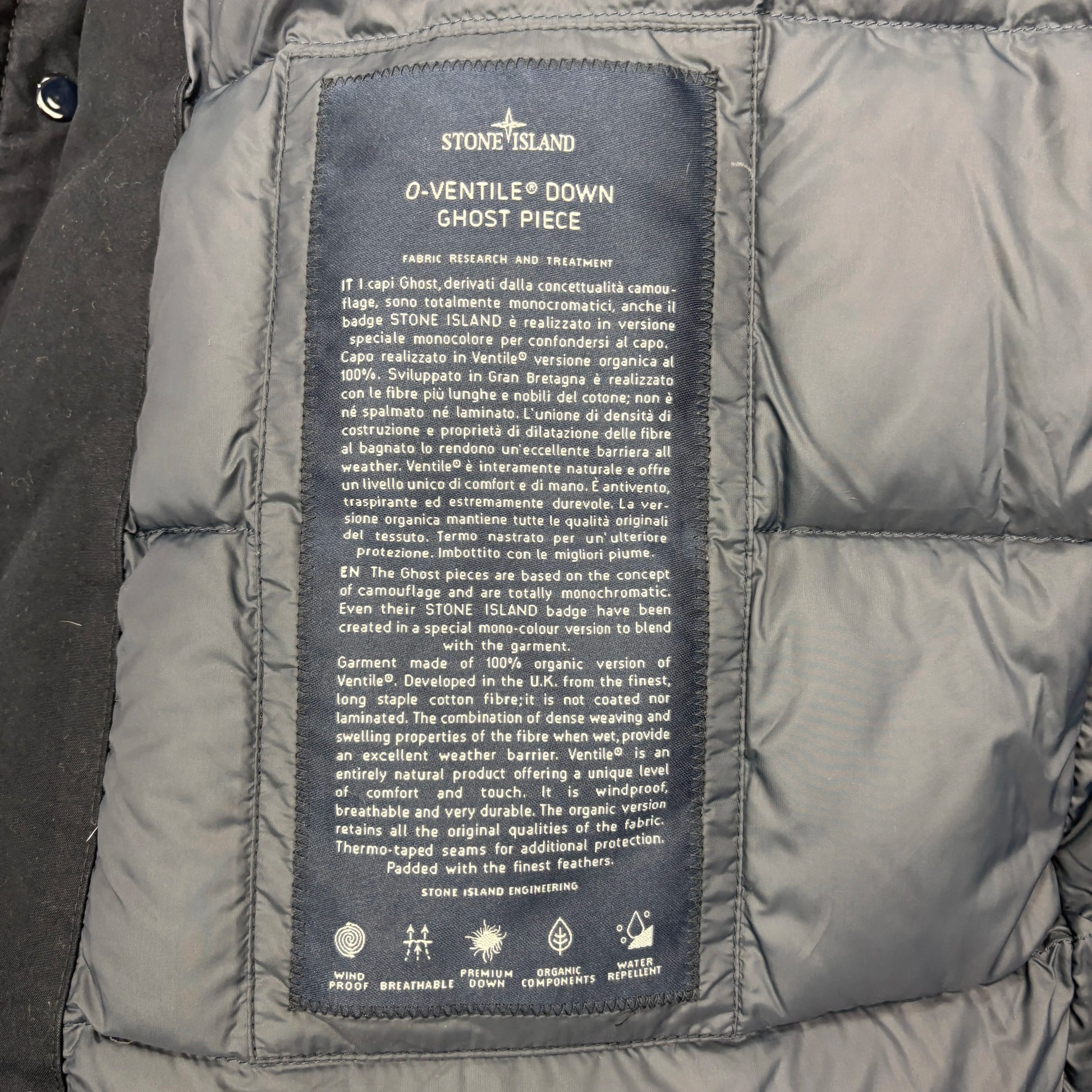 Stone Island Navy Blue O-Ventile Down Ghost Piece Puffer Jacket