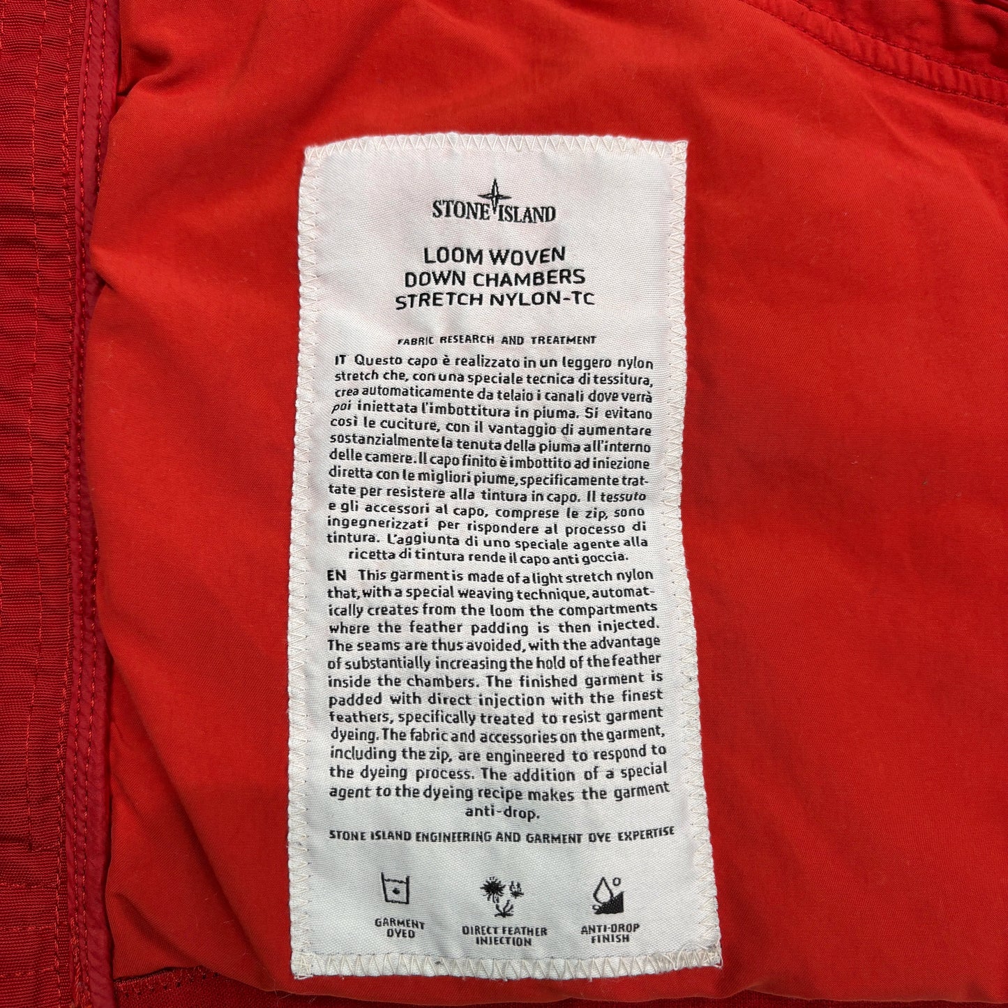 Stone Island Orange Loom Woven Down Chambers Stretch Nylon-TC Puffer Jacket