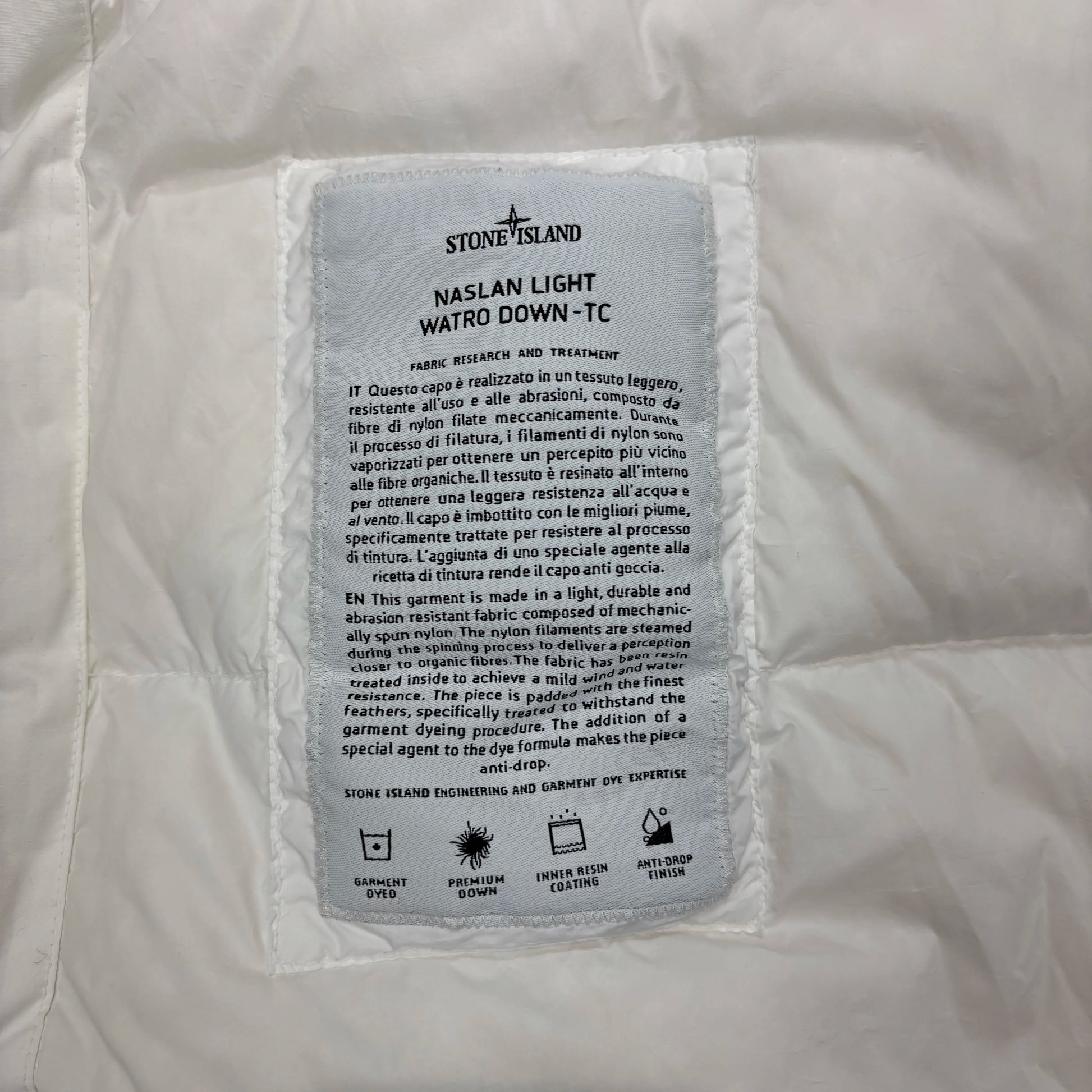 Stone Island White Naslan Light Watro Down-TC Coat