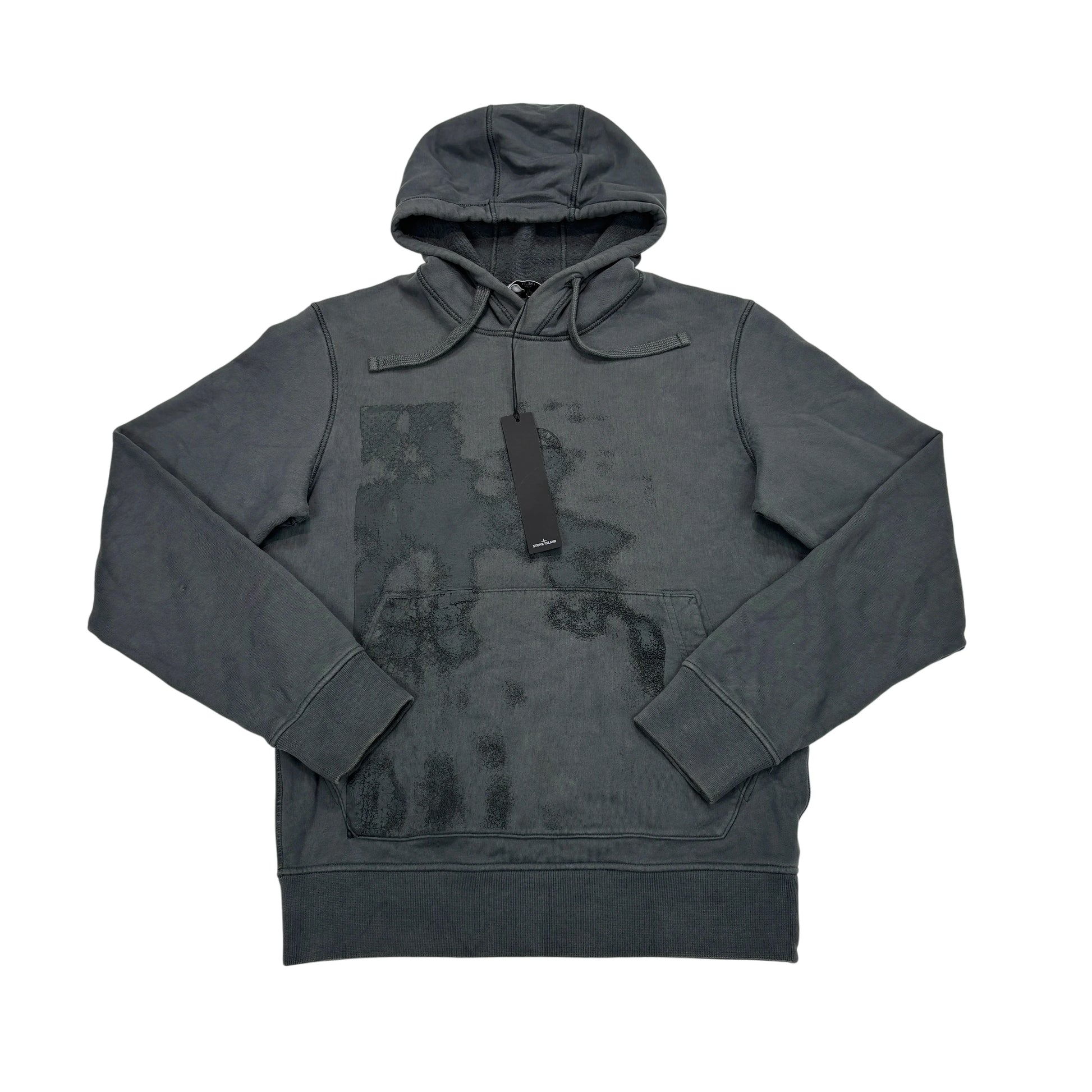 Stone Island Grey Raised Graphic Logo Design Hoodie