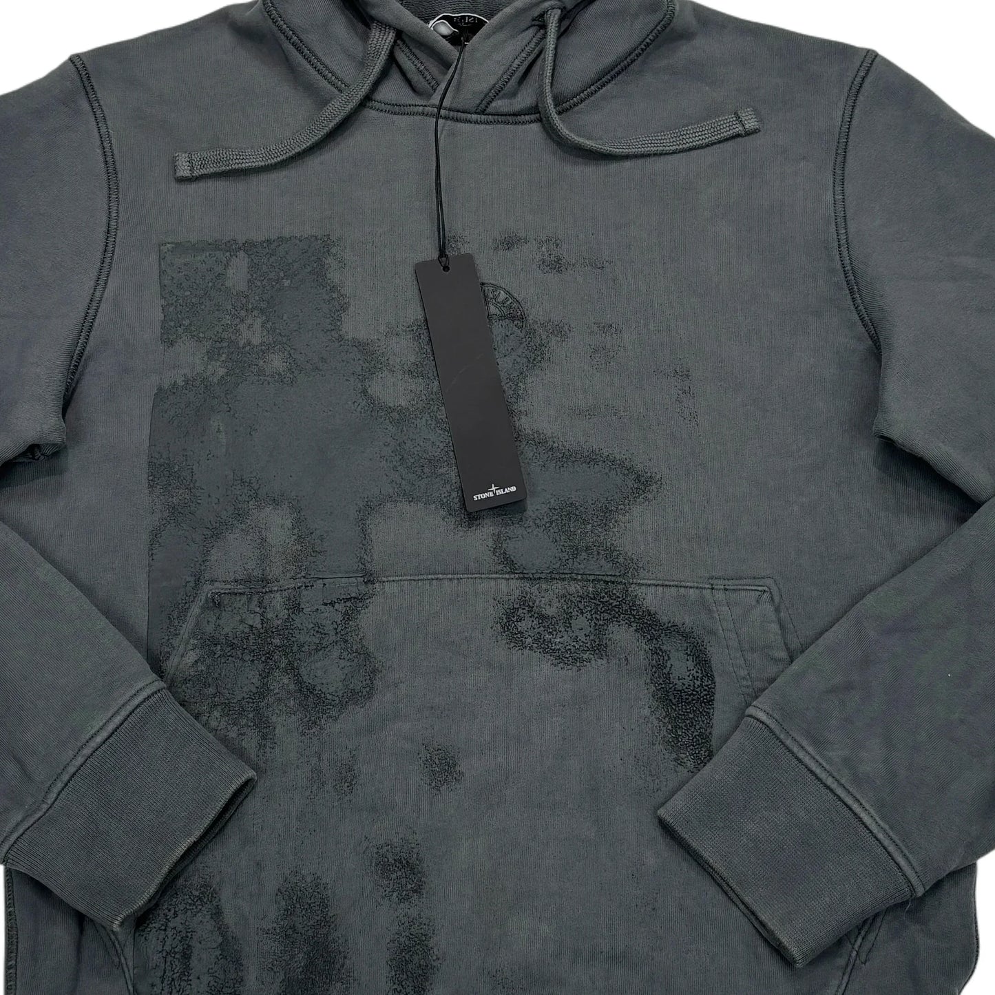 Stone Island Grey Raised Graphic Logo Design Hoodie