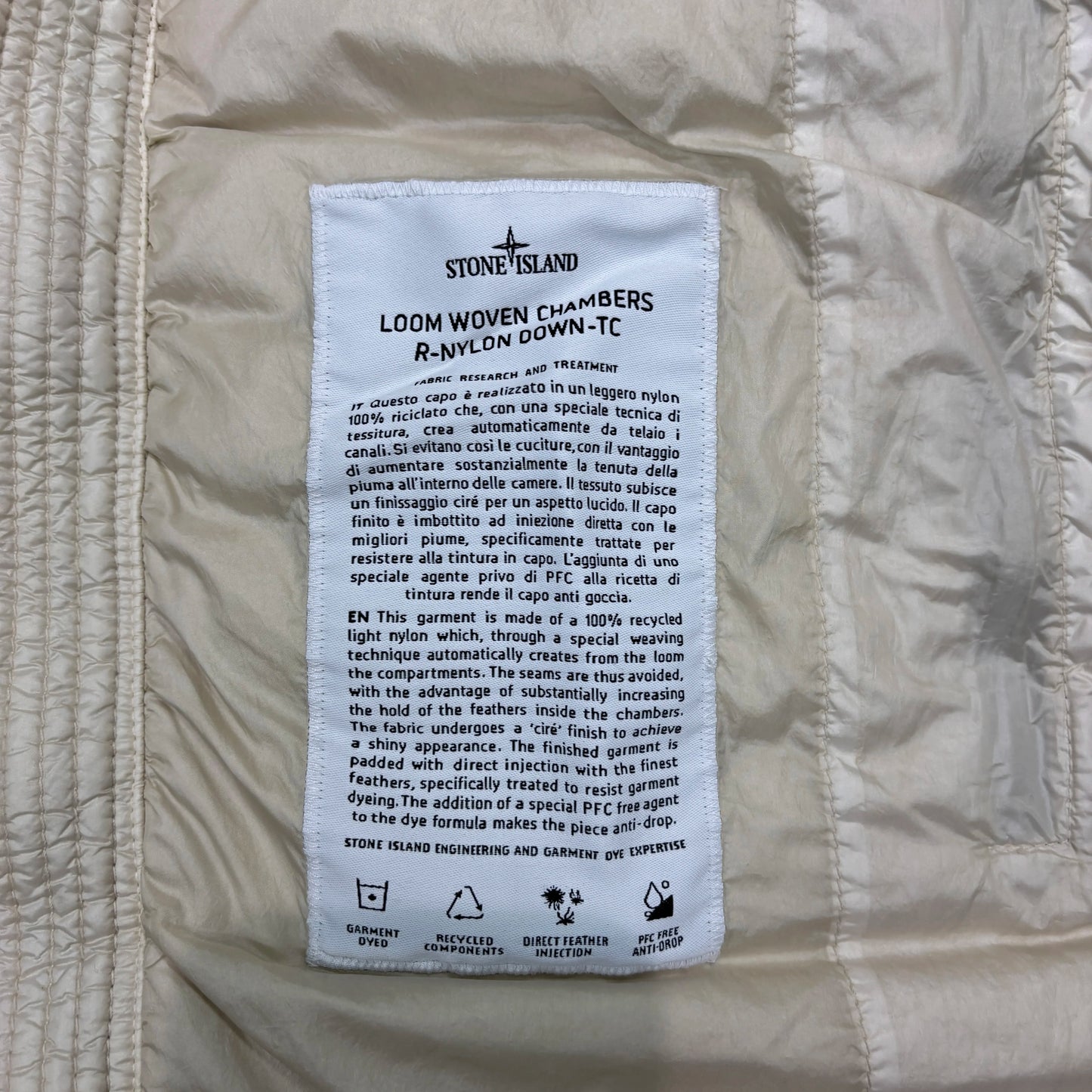 Stone Island Green Compass-Patch Loom Woven R-Nylon Chambers Down Puffer Jacket