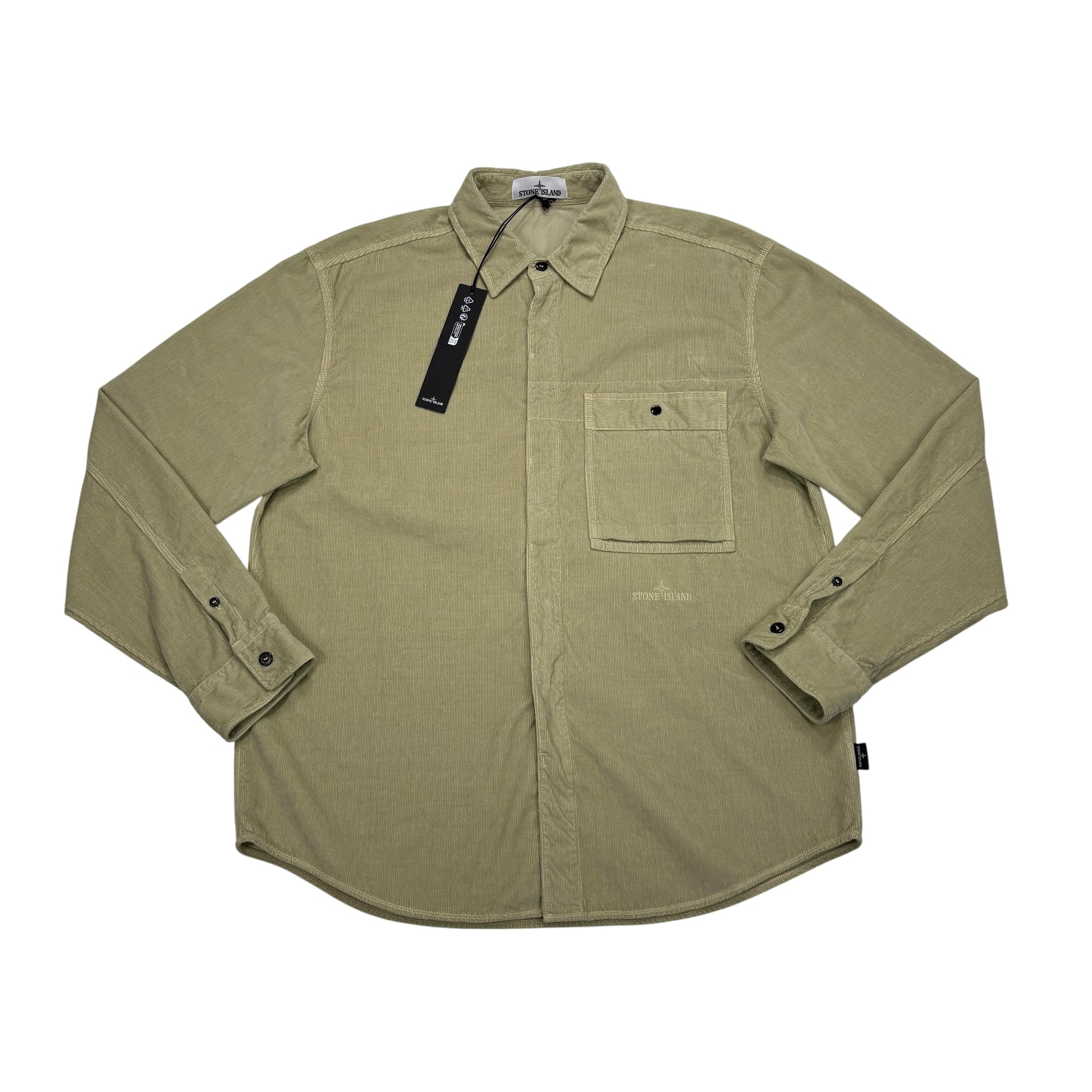Stone Island Beige Embroidered Logo Spell Out Button-up Shirt
