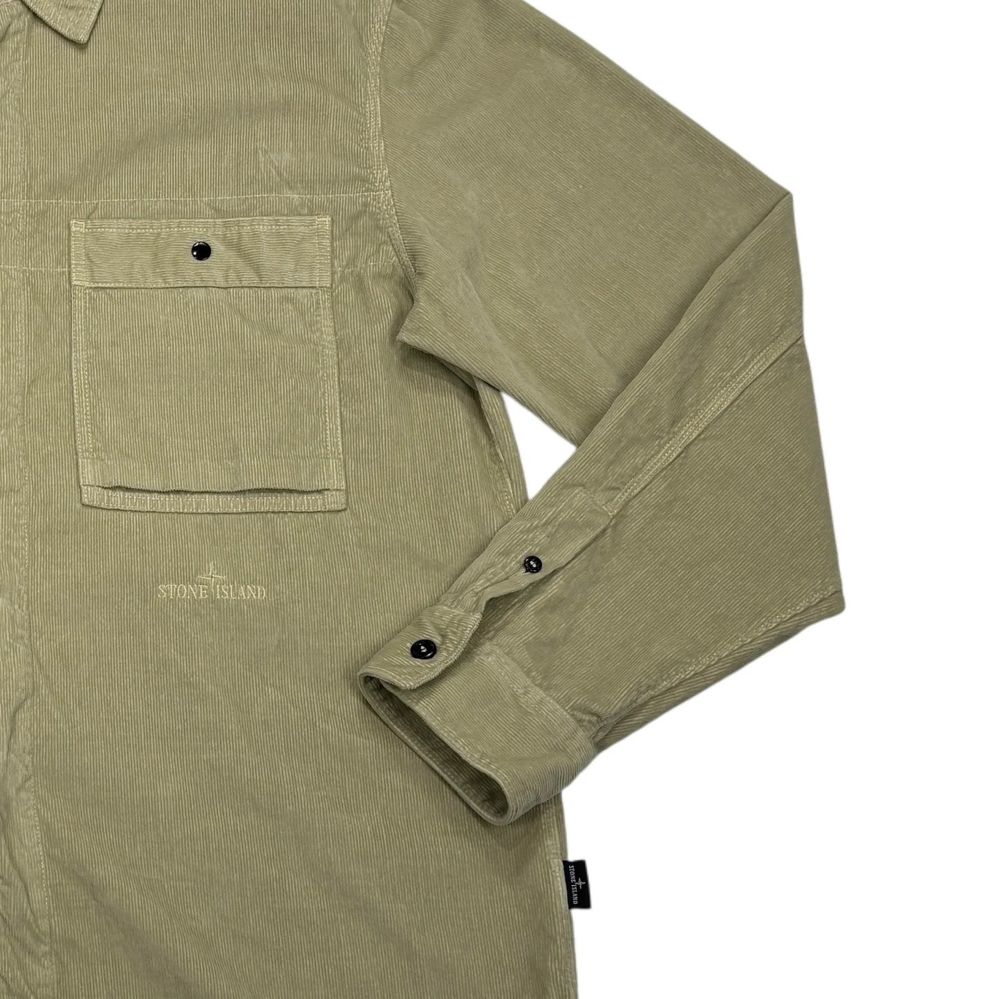 Stone Island Beige Embroidered Logo Spell Out Button-up Shirt