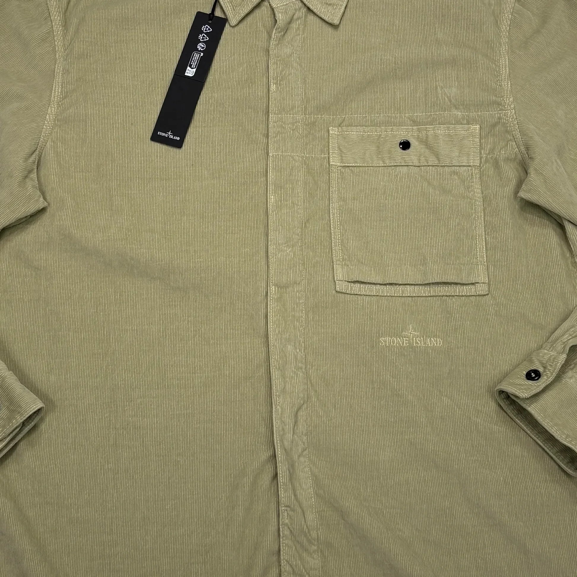 Stone Island Beige Embroidered Logo Spell Out Button-up Shirt