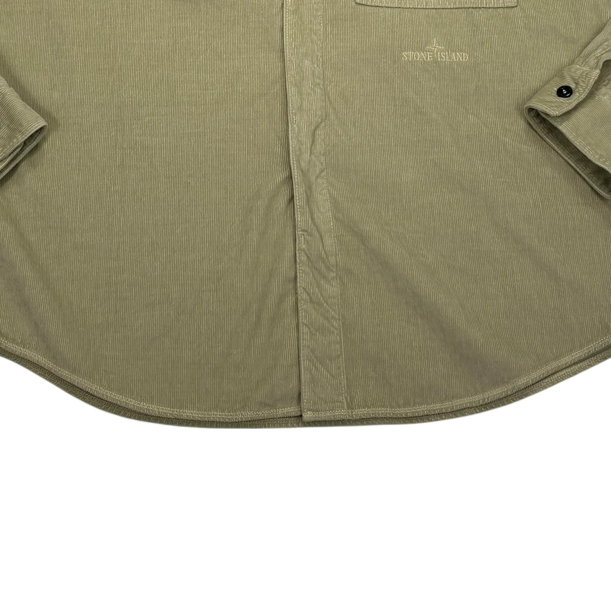 Stone Island Beige Embroidered Logo Spell Out Button-up Shirt