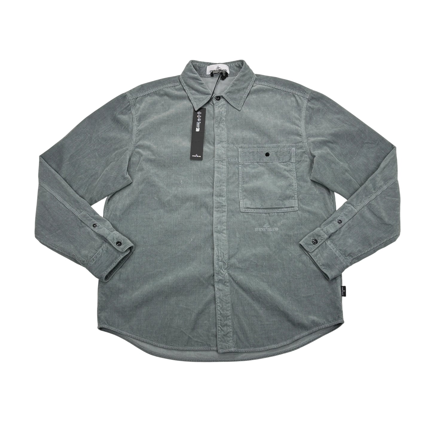 Stone Island Gray Long Sleeve Embroidered Logo Spell Out Button-up Shirt