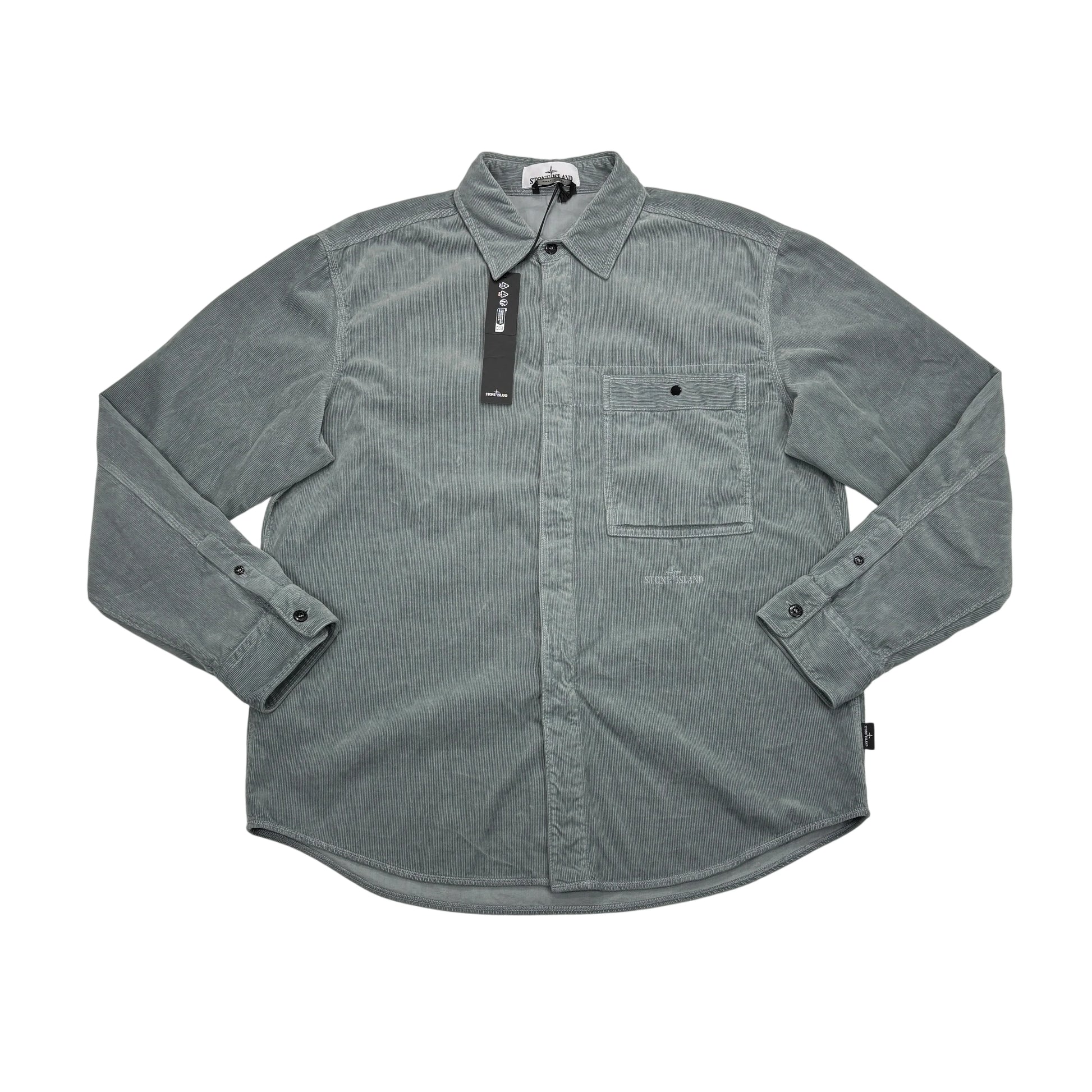 Stone Island Gray Long Sleeve Embroidered Logo Spell Out Button-up Shirt