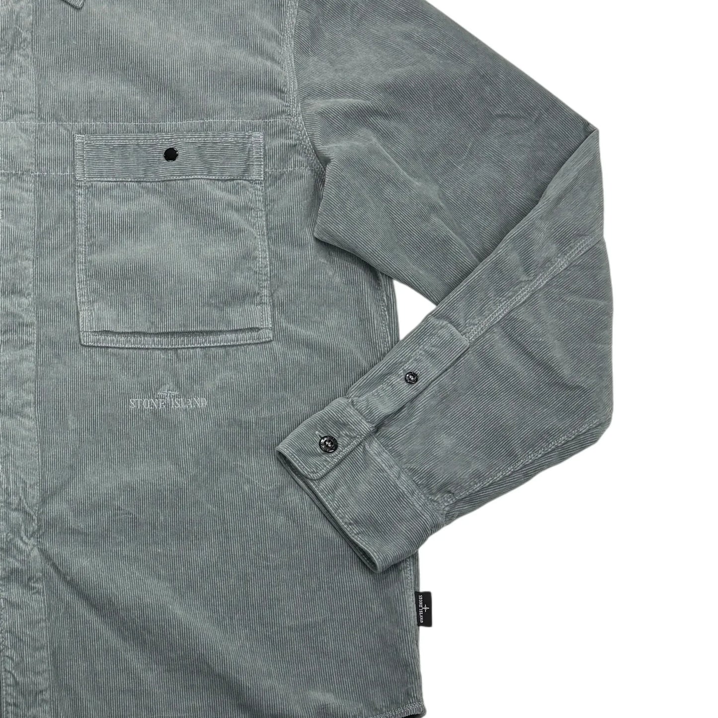 Stone Island Gray Long Sleeve Embroidered Logo Spell Out Button-up Shirt
