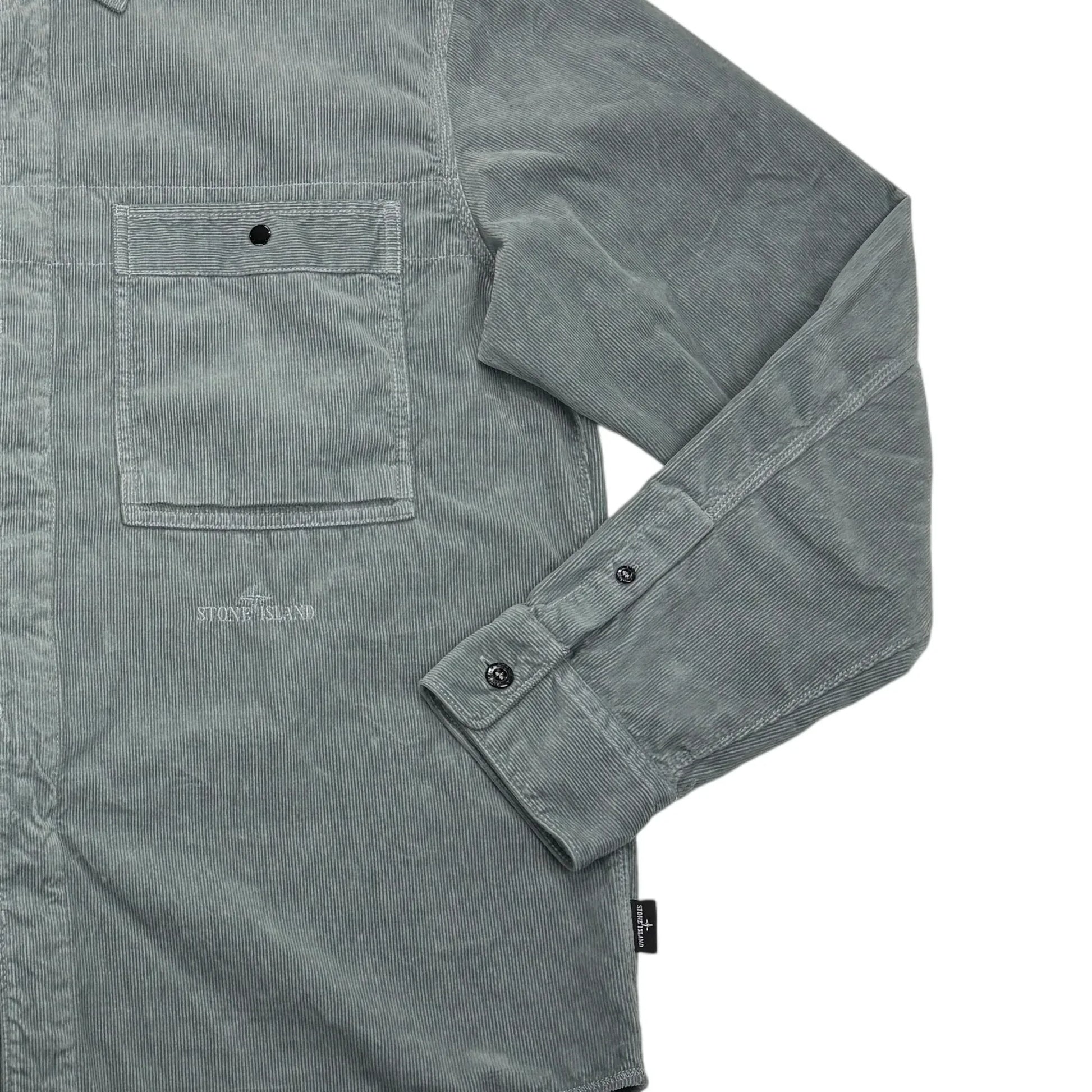 Stone Island Gray Long Sleeve Embroidered Logo Spell Out Button-up Shirt