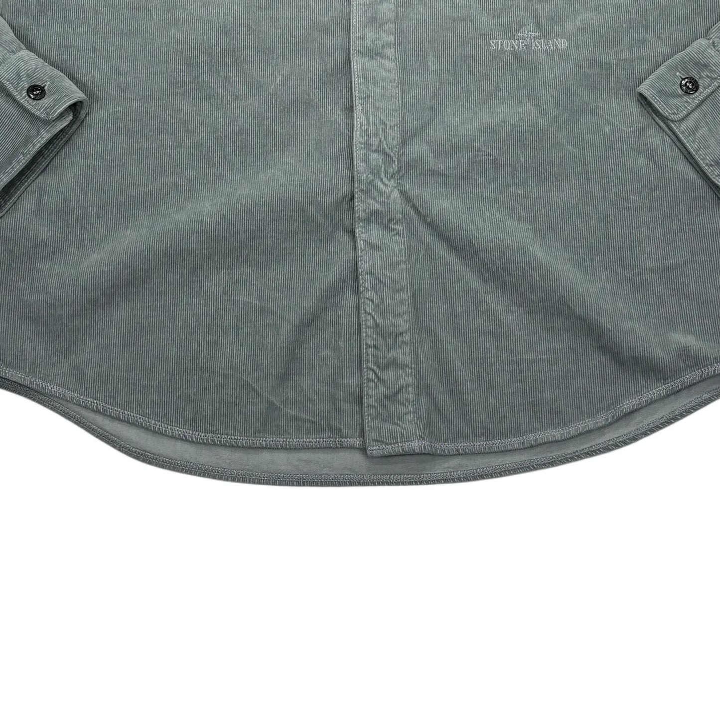 Stone Island Gray Long Sleeve Embroidered Logo Spell Out Button-up Shirt