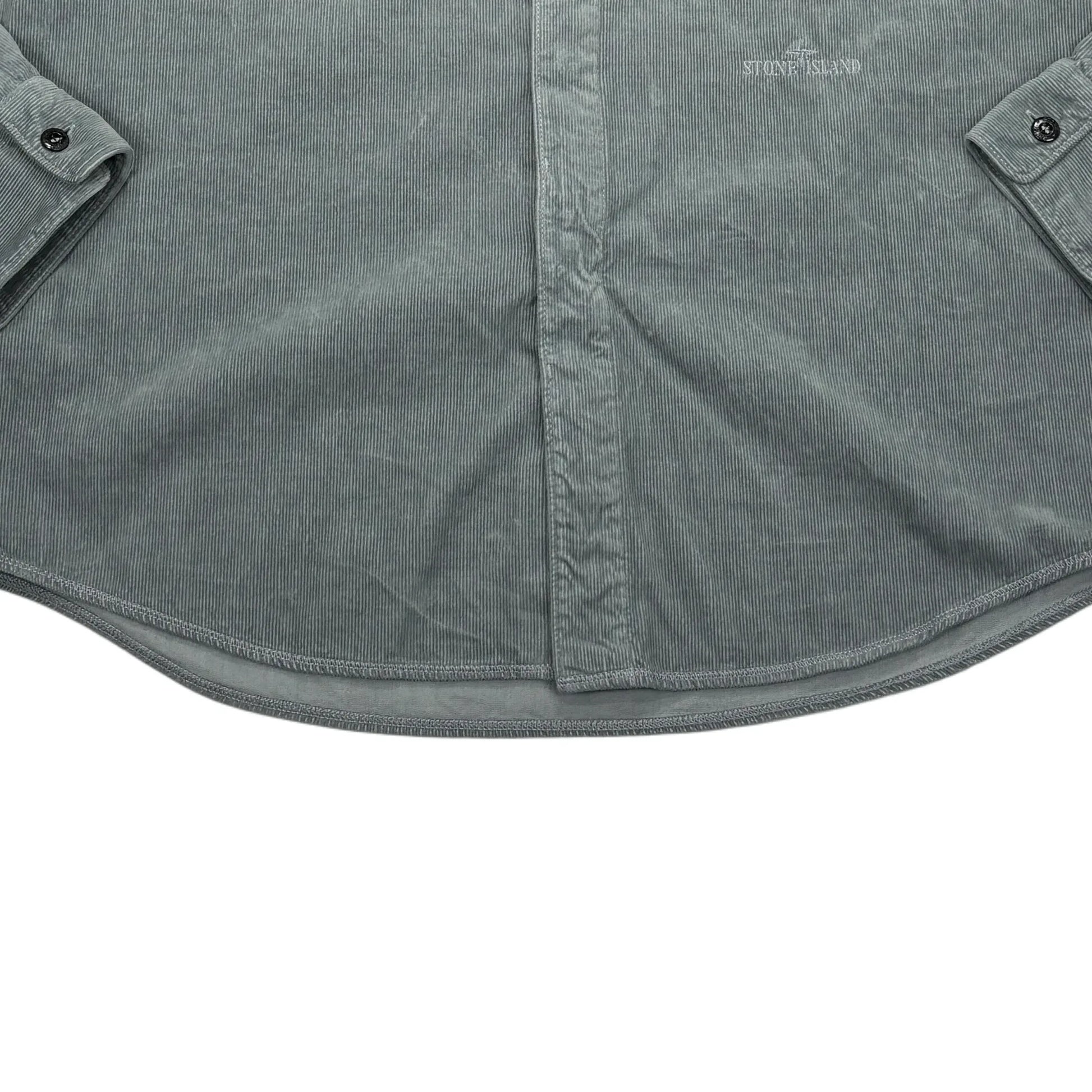 Stone Island Gray Long Sleeve Embroidered Logo Spell Out Button-up Shirt