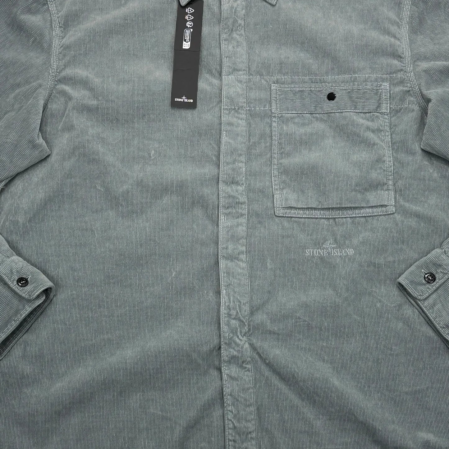 Stone Island Gray Long Sleeve Embroidered Logo Spell Out Button-up Shirt