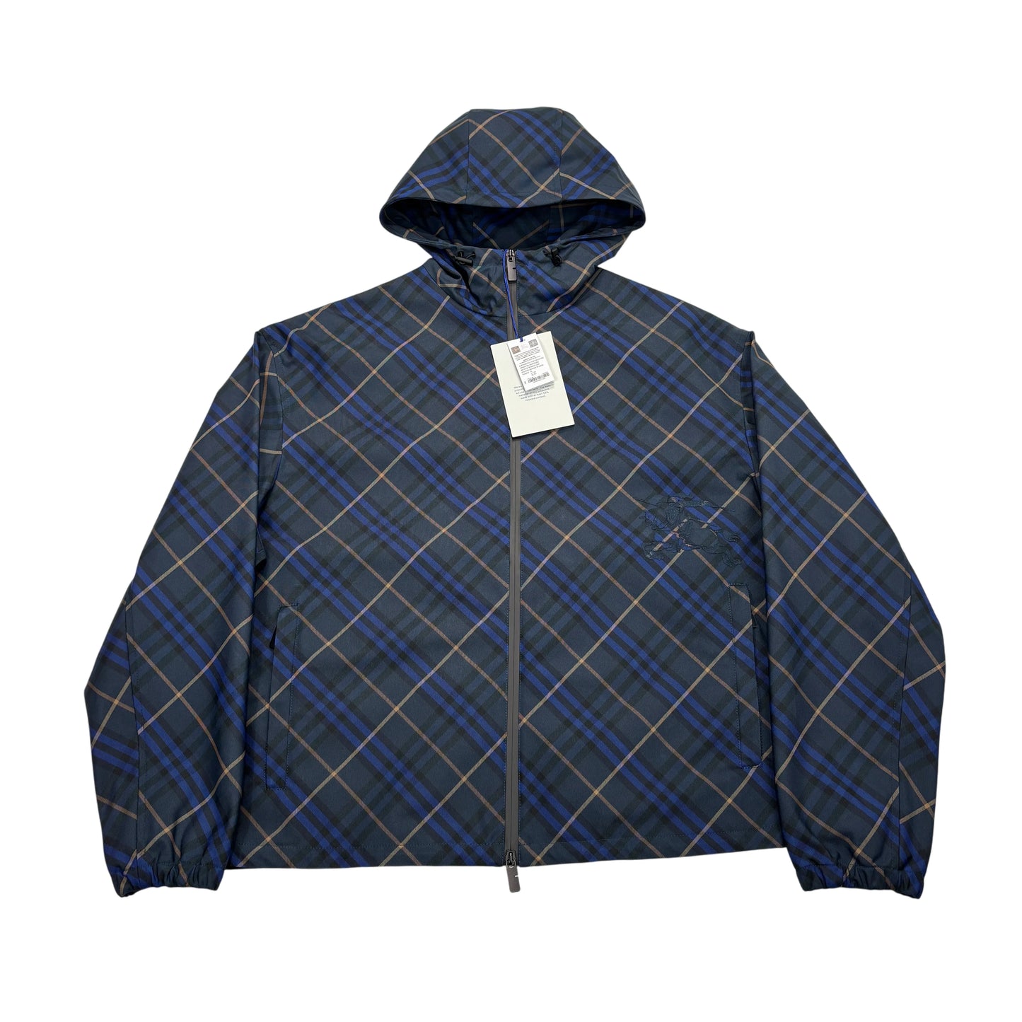 Burberry Blue Checked Hooded Windbreaker Jacket