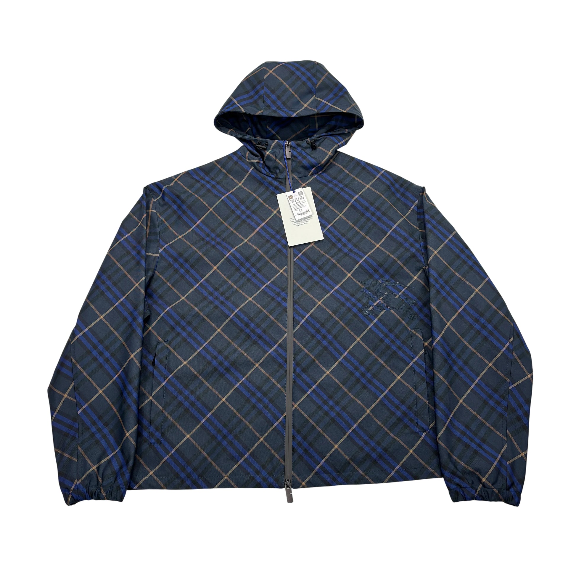Burberry Blue Checked Hooded Windbreaker Jacket