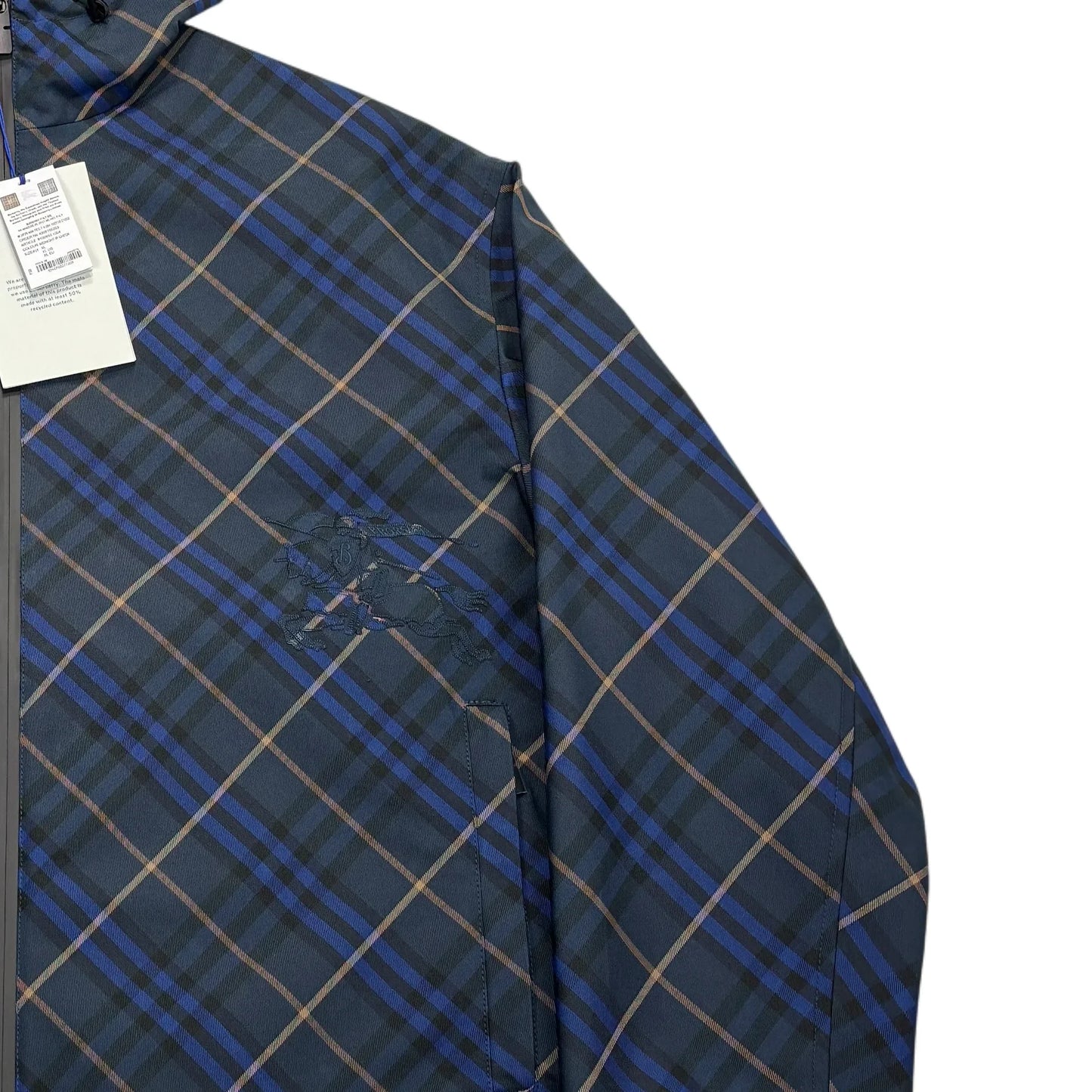 Burberry Blue Checked Hooded Windbreaker Jacket
