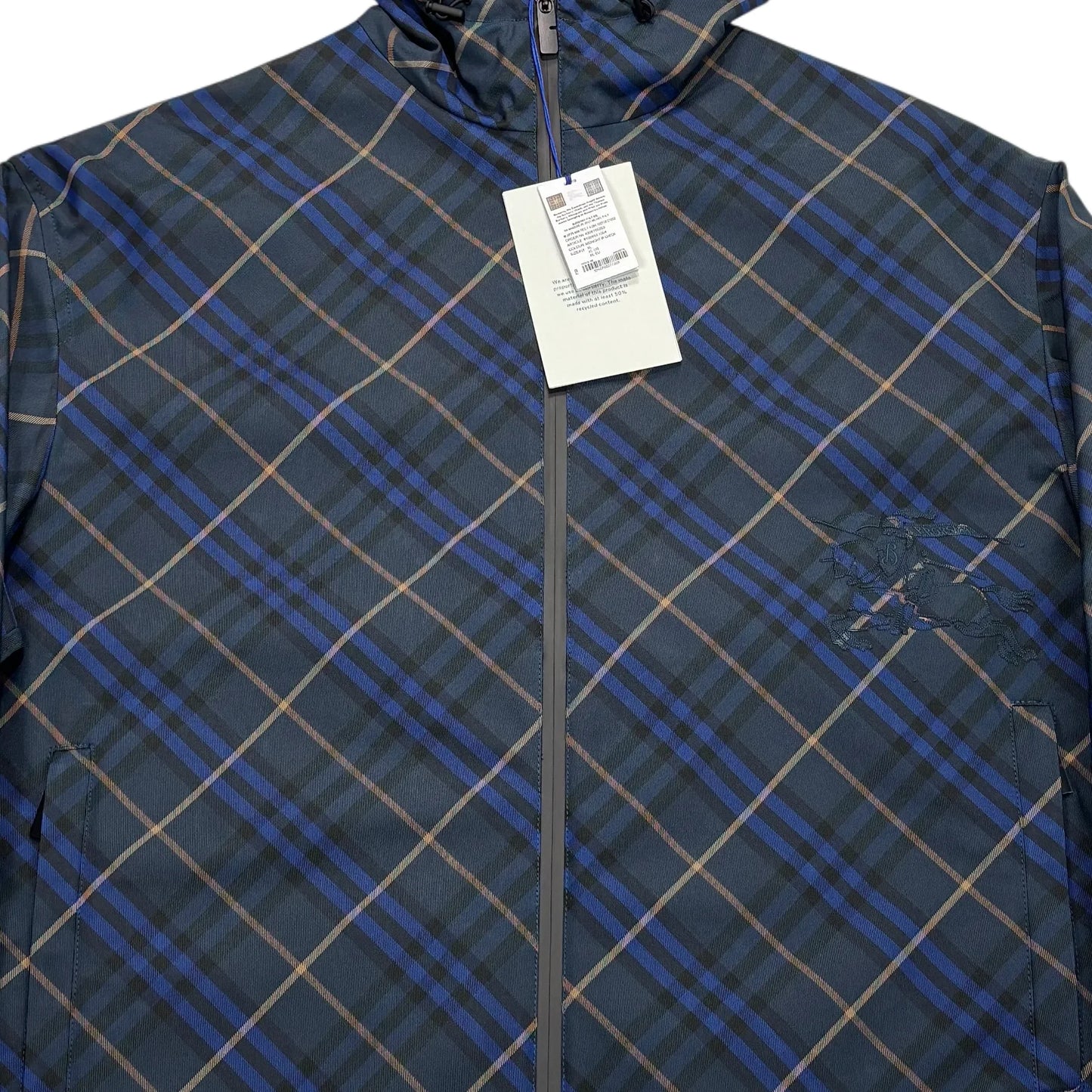 Burberry Blue Checked Hooded Windbreaker Jacket