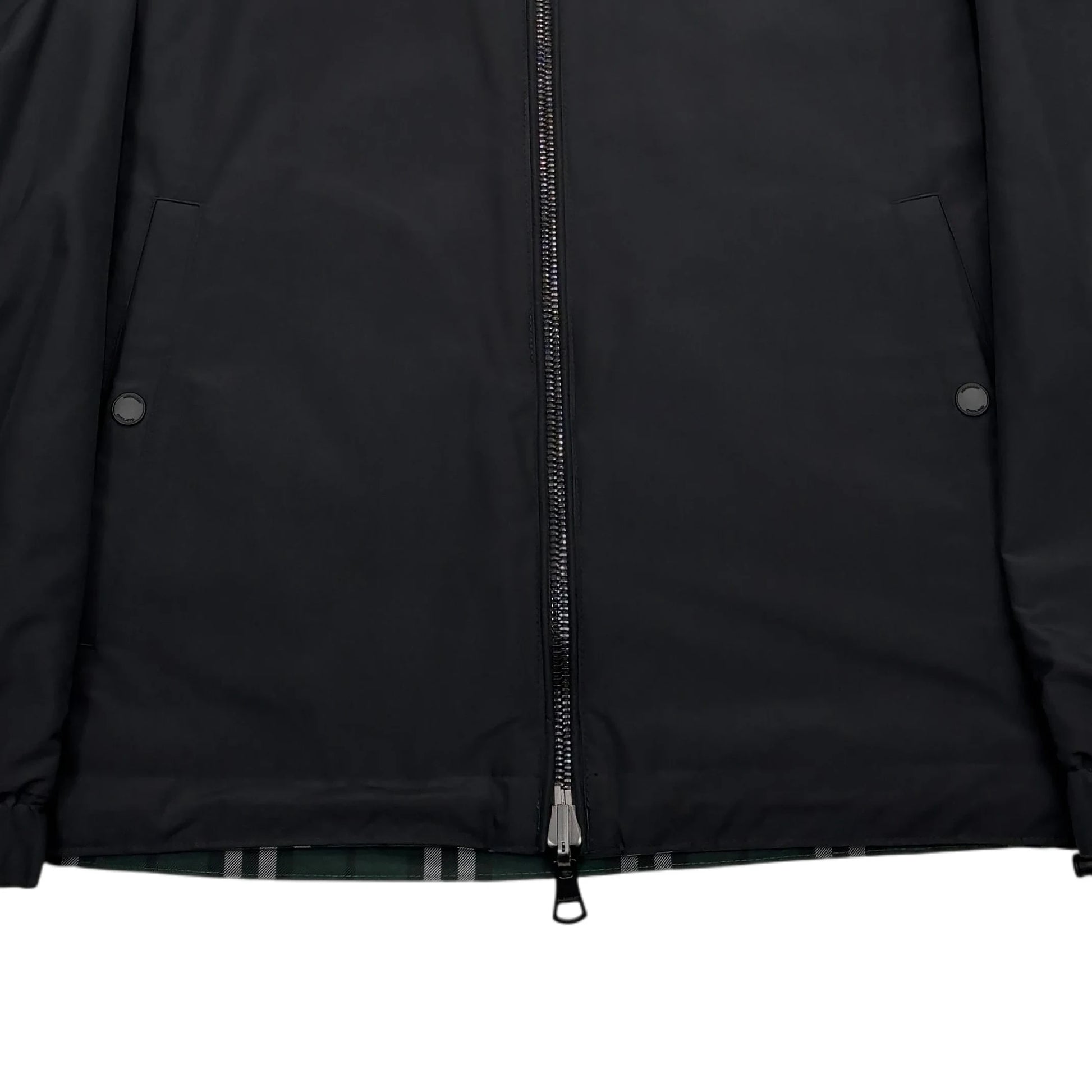 Burberry Black and Green Checked Reversible Hooded Jacket