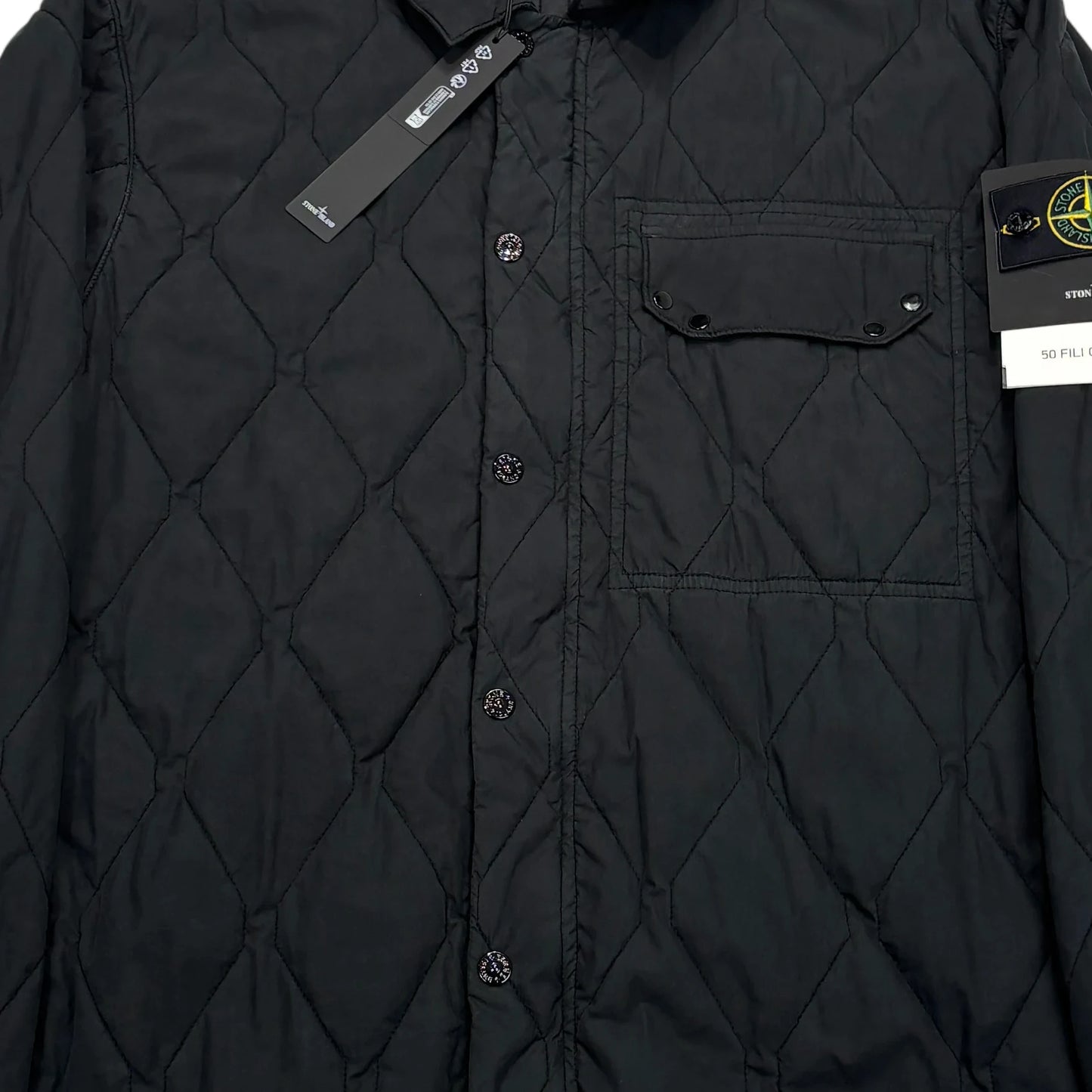 Stone Island Black 50 Fili Quilted-TC Shirt Jacket