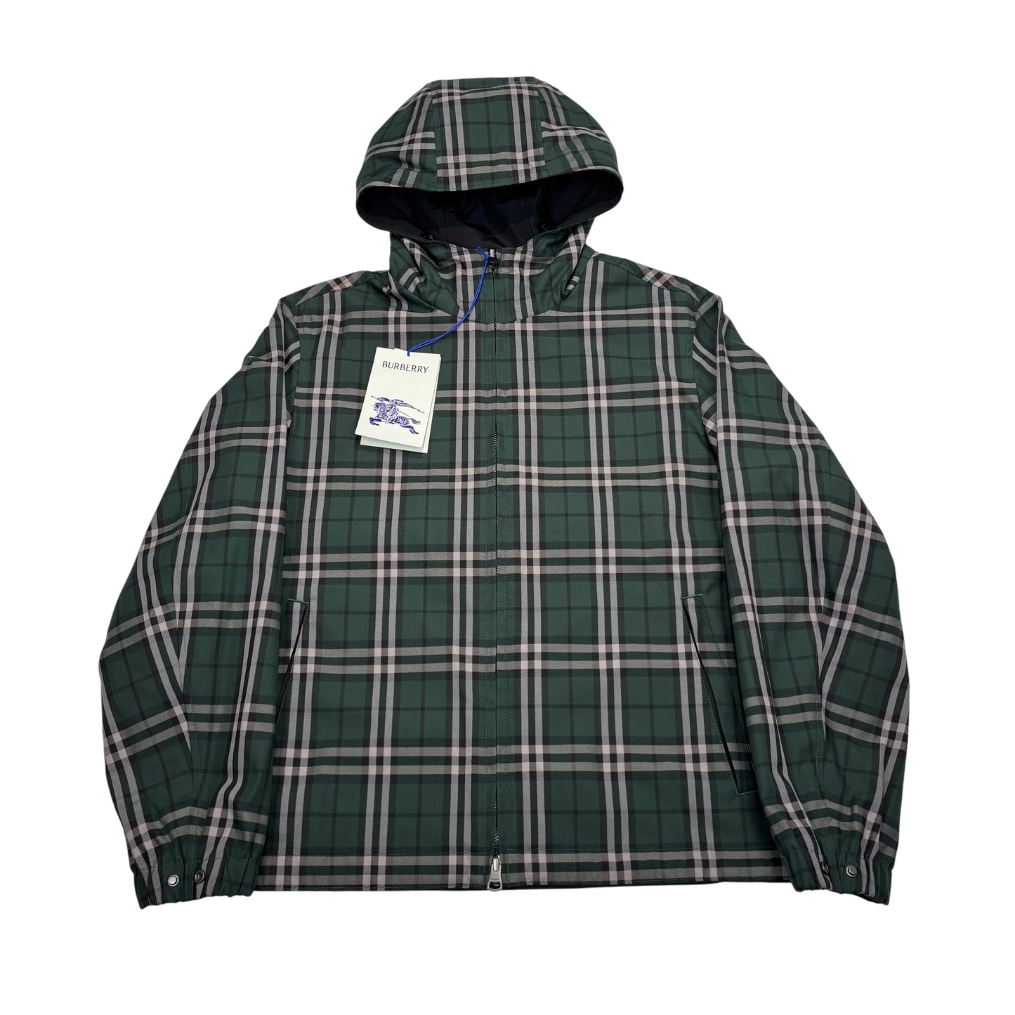 Burberry Black and Green Checked Reversible Hooded Jacket