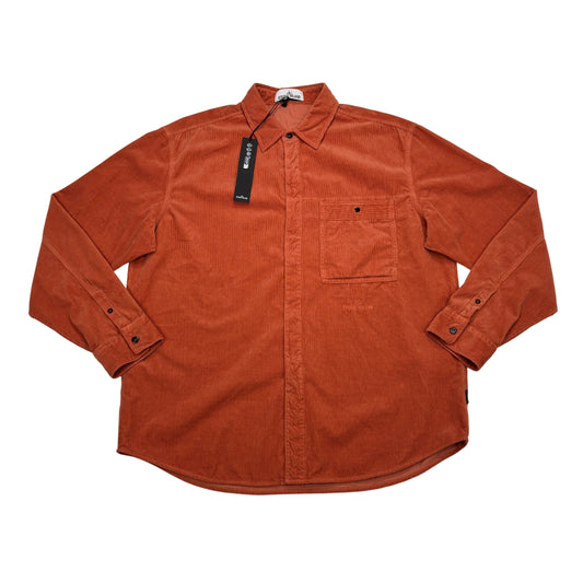 Stone Island Orange Embroidered Spell Out Logo Long Sleeve Shirt