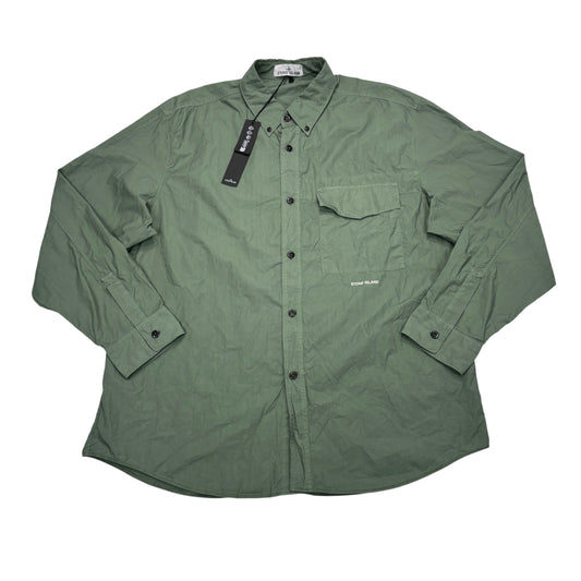 Stone Island Green Printed Logo Spell Out Button-up Shirt