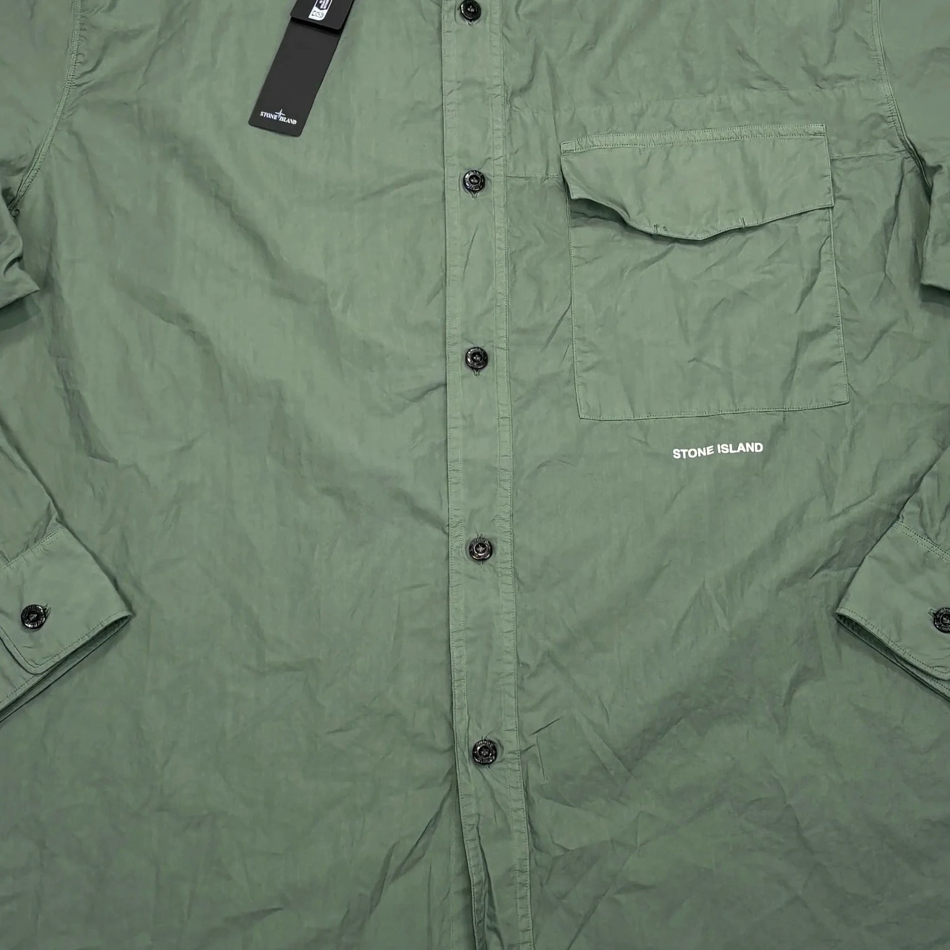 Stone Island Green Printed Logo Spell Out Button-up Shirt