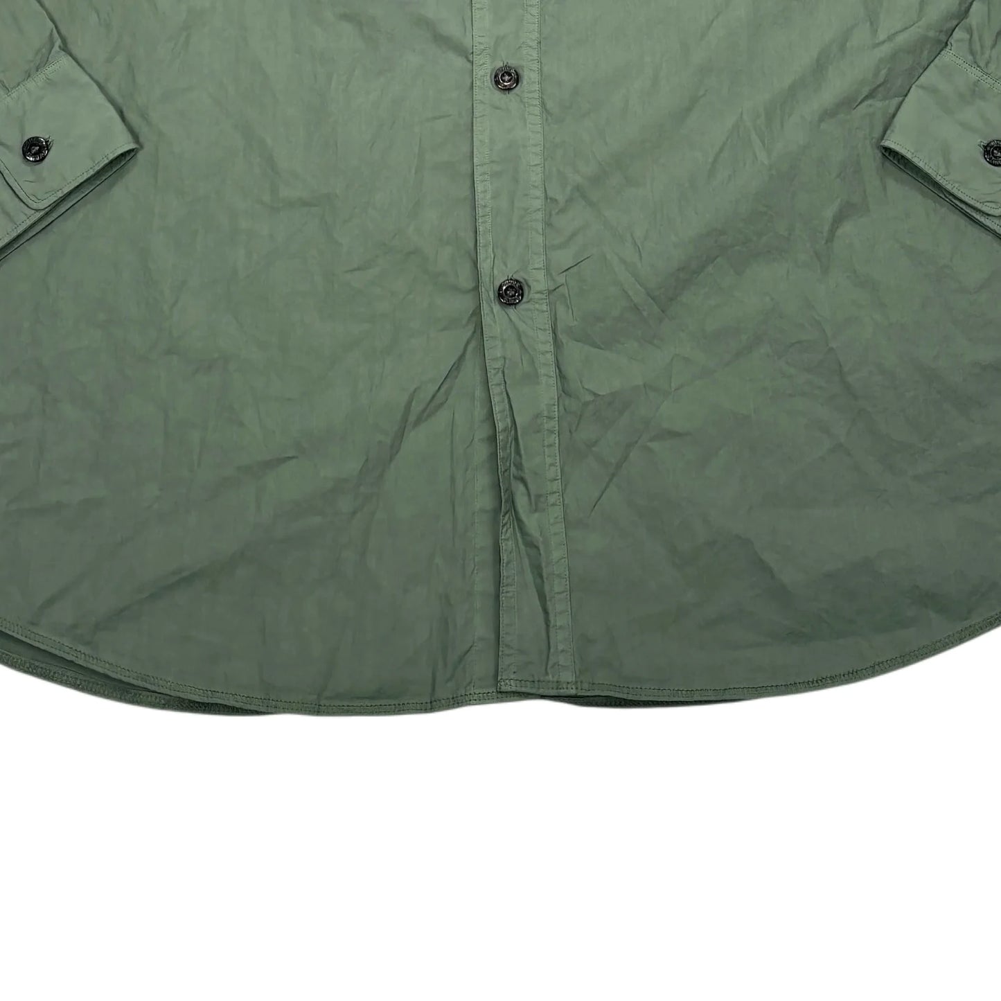 Stone Island Green Printed Logo Spell Out Button-up Shirt