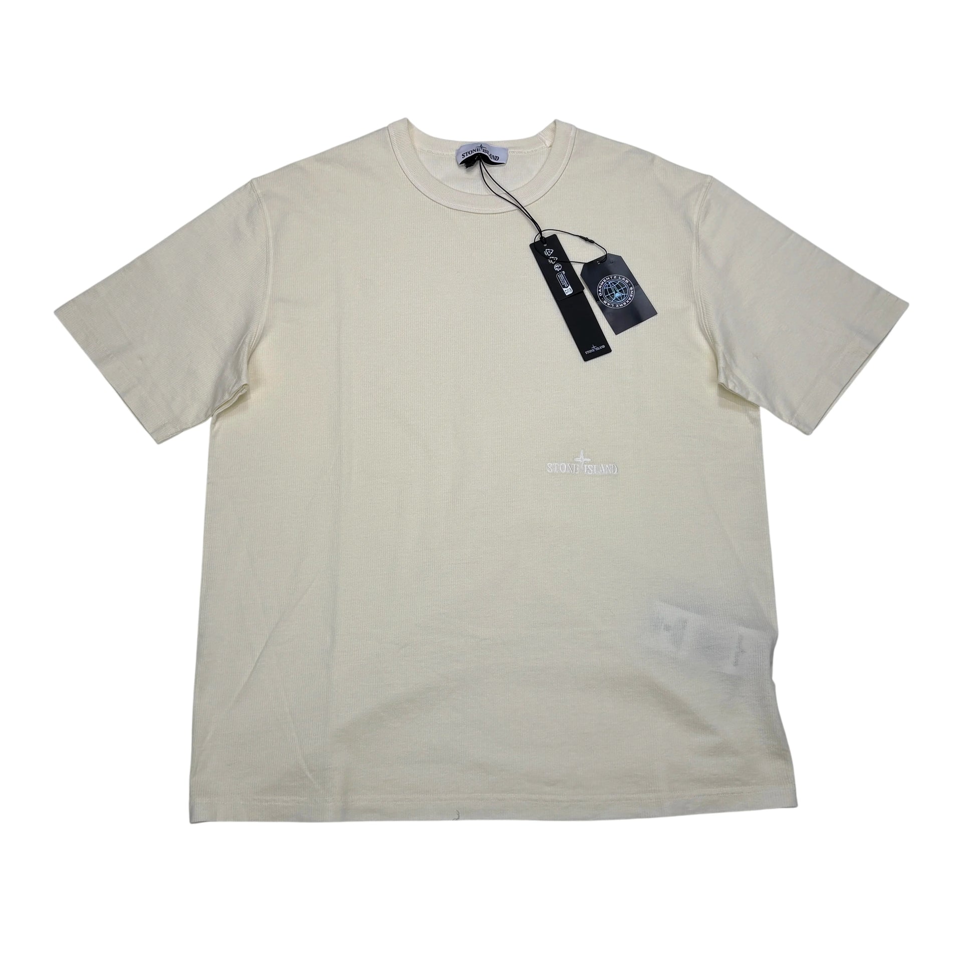 Stone Island Beige Embroidered Logo Spell Out T-shirt