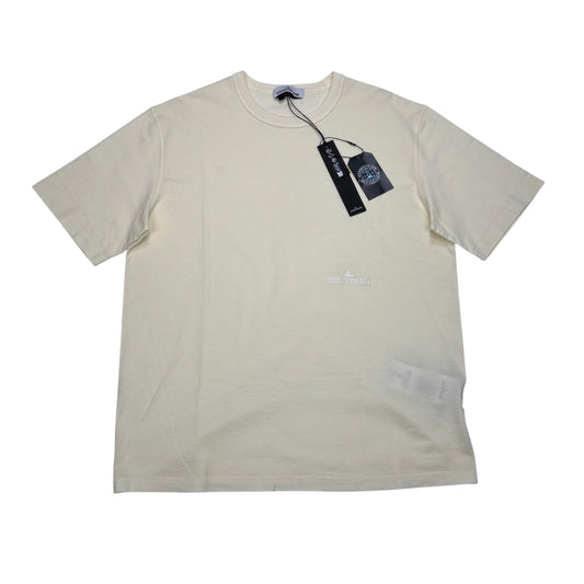 Stone Island Beige Embroidered Logo Spell Out T-shirt