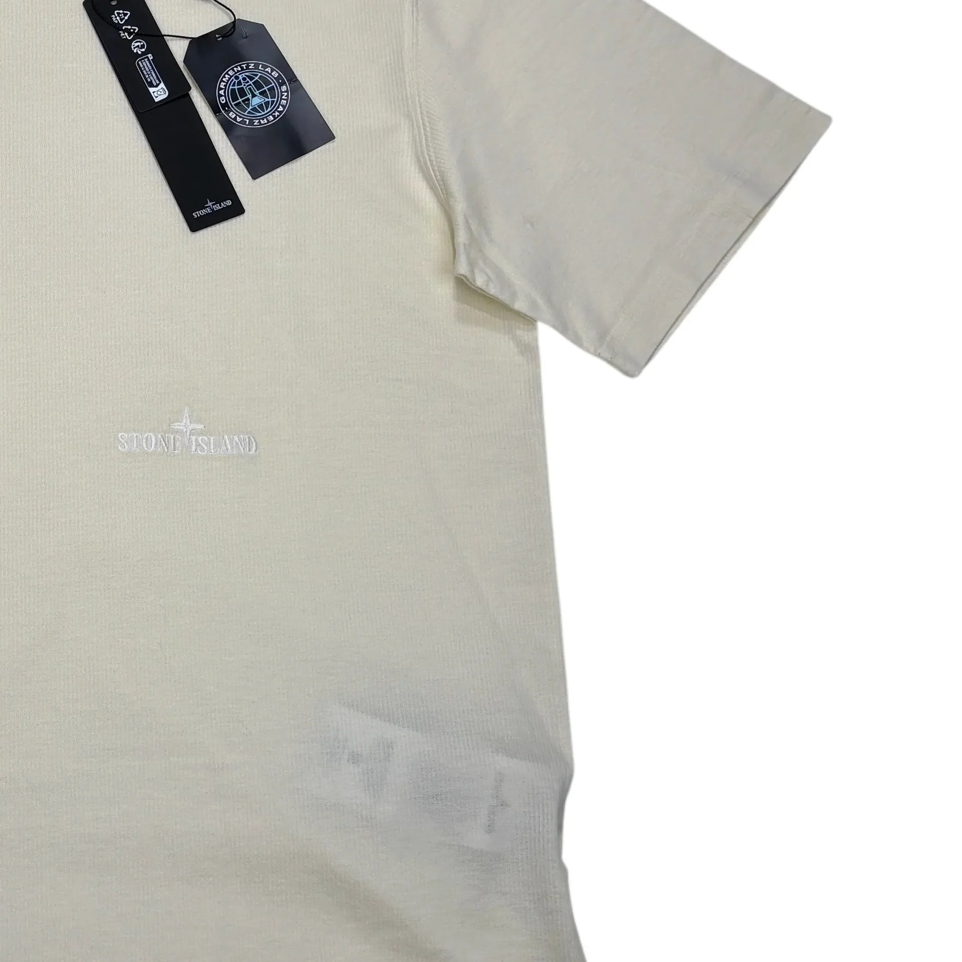 Stone Island Beige Embroidered Logo Spell Out T-shirt