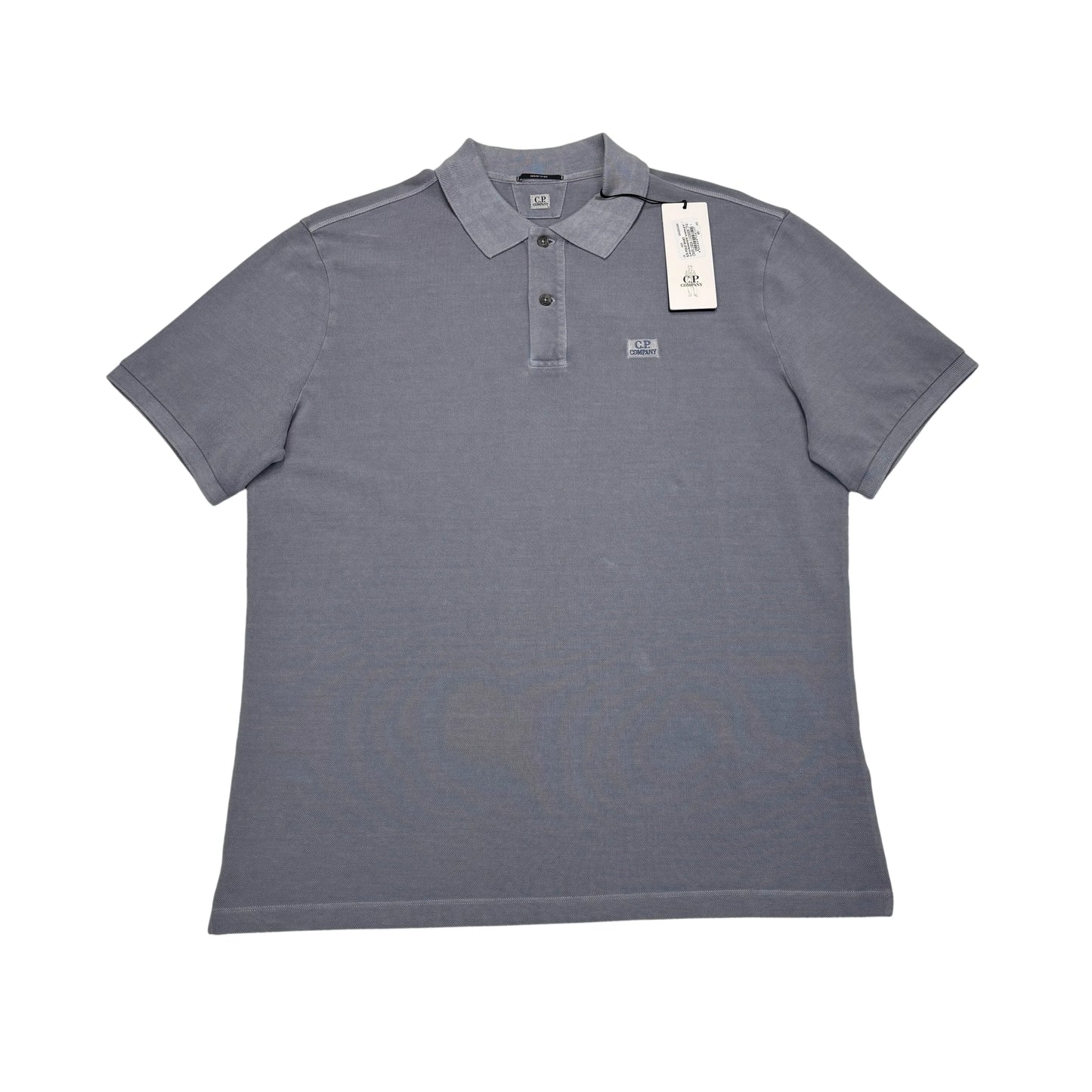 CP Company Blue Embroidered Spell Out Box Logo Polo Shirt