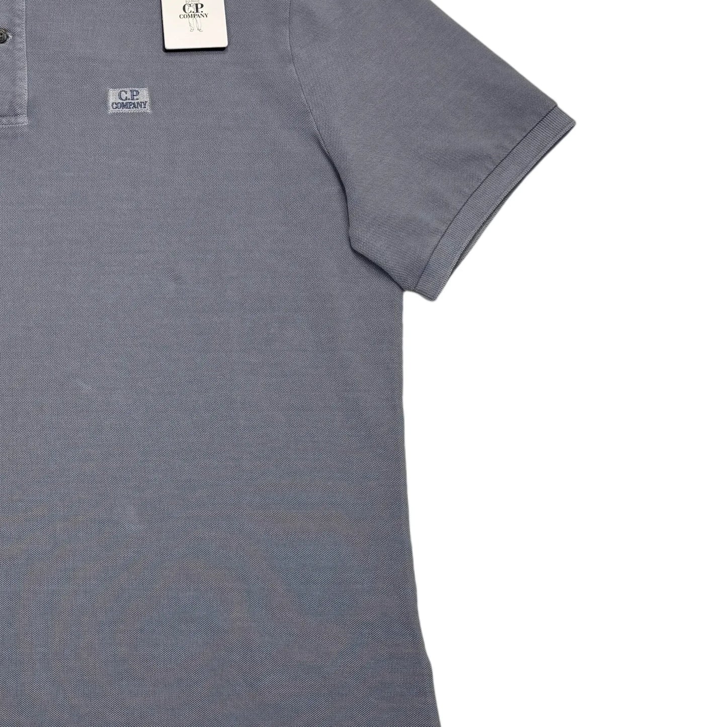 CP Company Blue Embroidered Spell Out Box Logo Polo Shirt