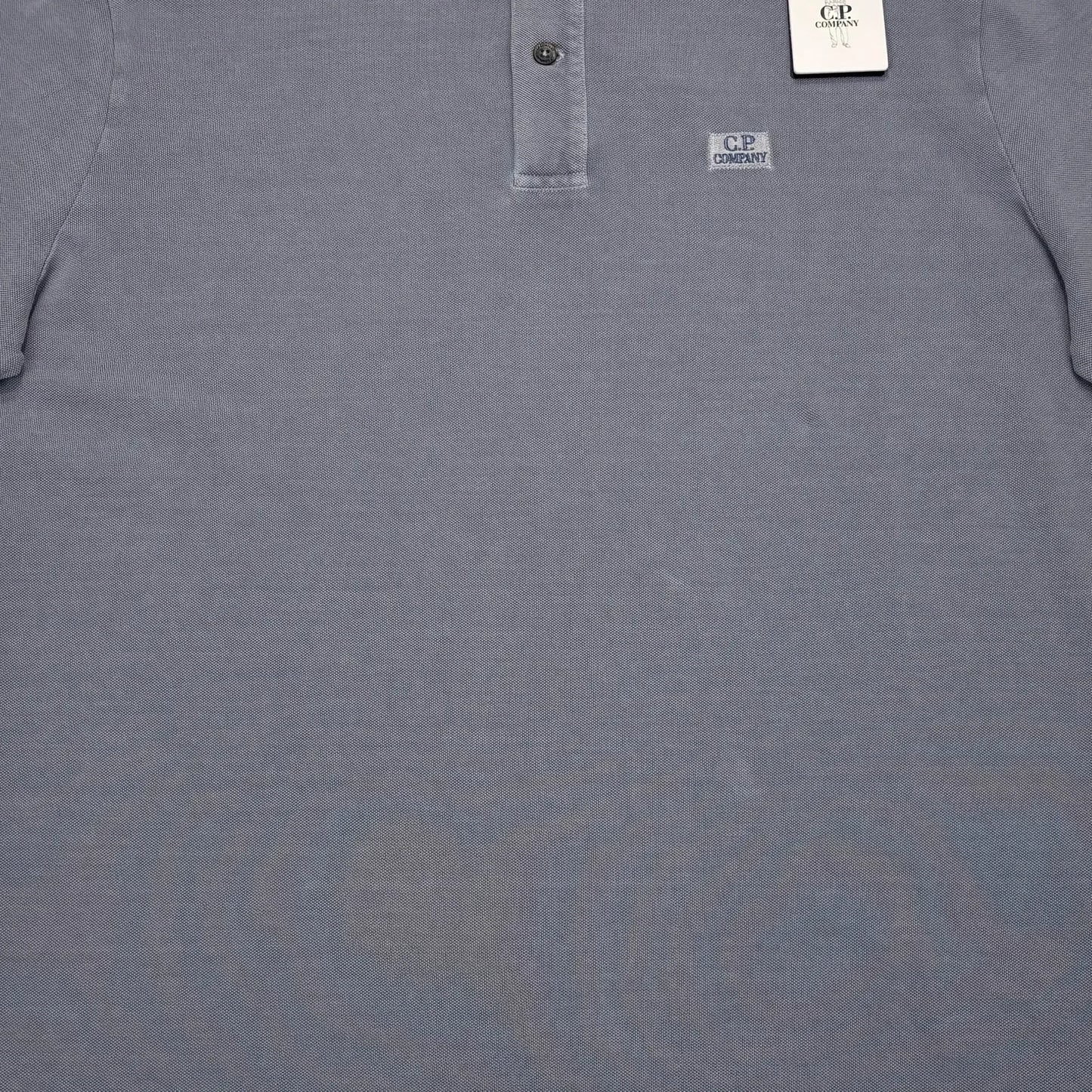 CP Company Blue Embroidered Spell Out Box Logo Polo Shirt