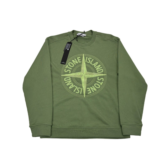 Stone Island Green Logo Embroidery Crewneck Jumper