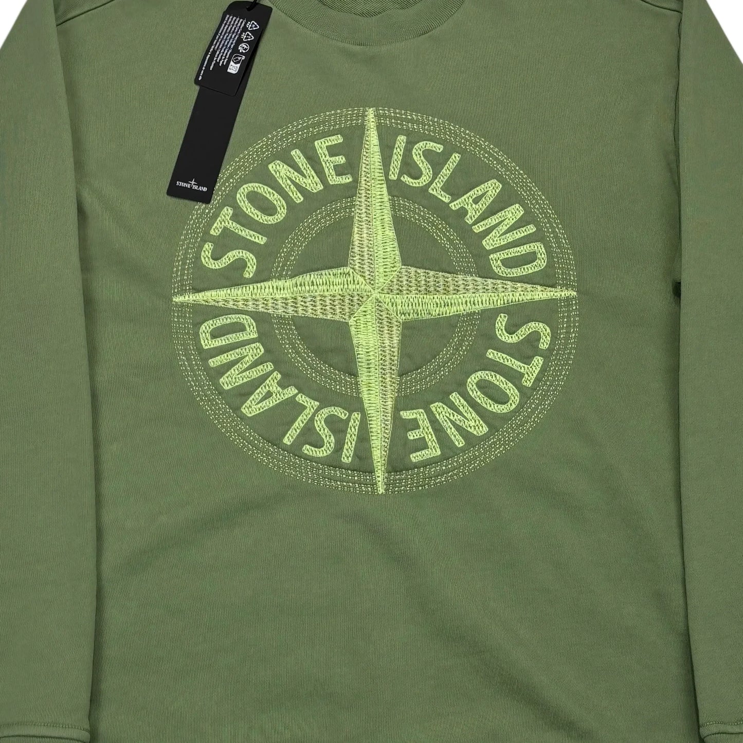 Stone Island Green Logo Embroidery Crewneck Jumper