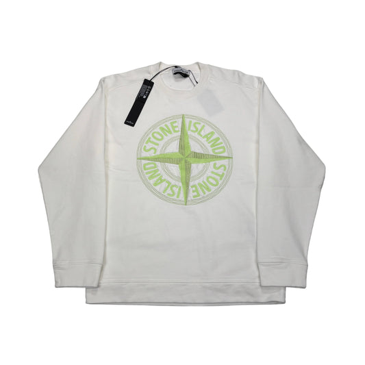 Stone Island White Logo Embroidery Crewneck Jumper