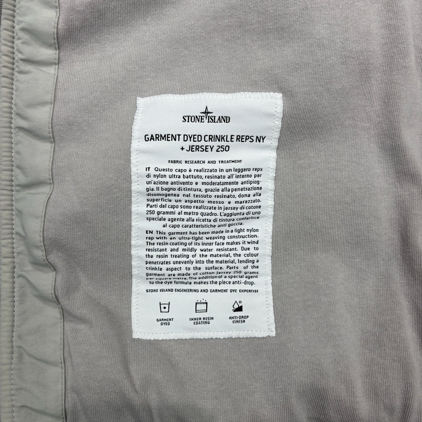 Stone Island Grey Garment Dyed Crinkle Reps NY Jersey 250 Hooded Jacket