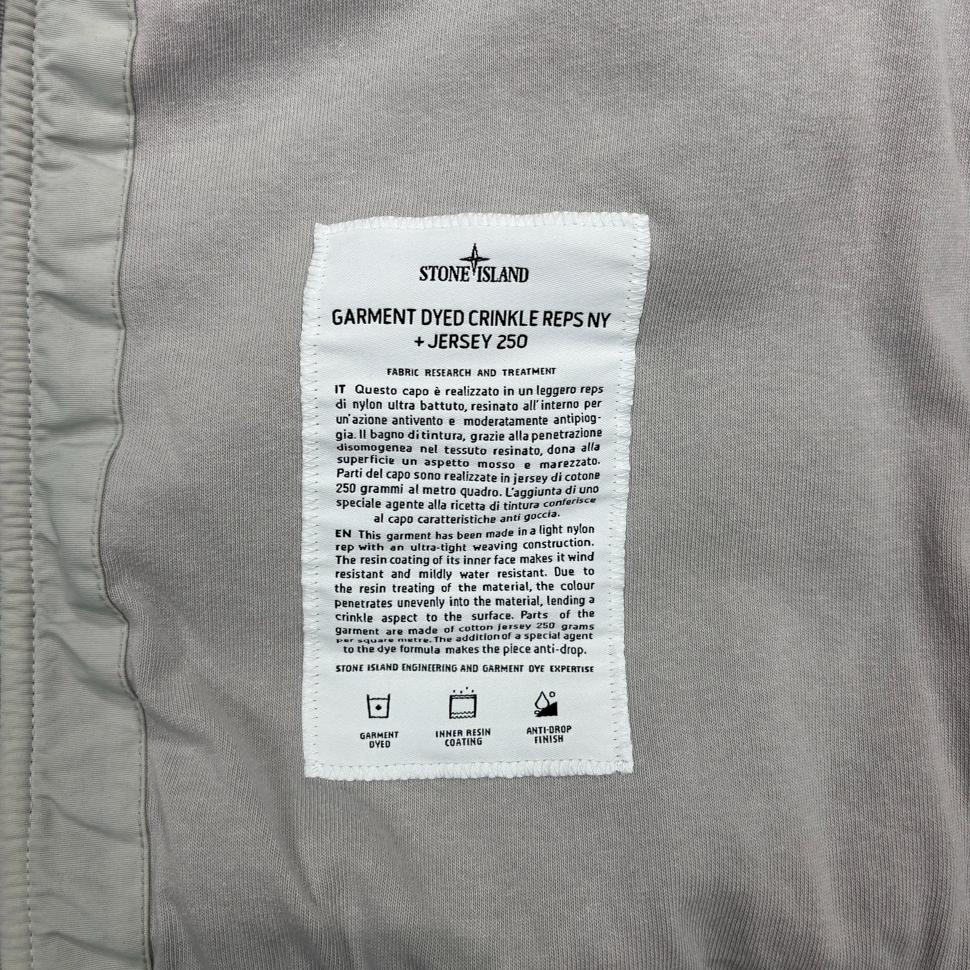 Stone Island Grey Garment Dyed Crinkle Reps NY Jersey 250 Hooded Jacket
