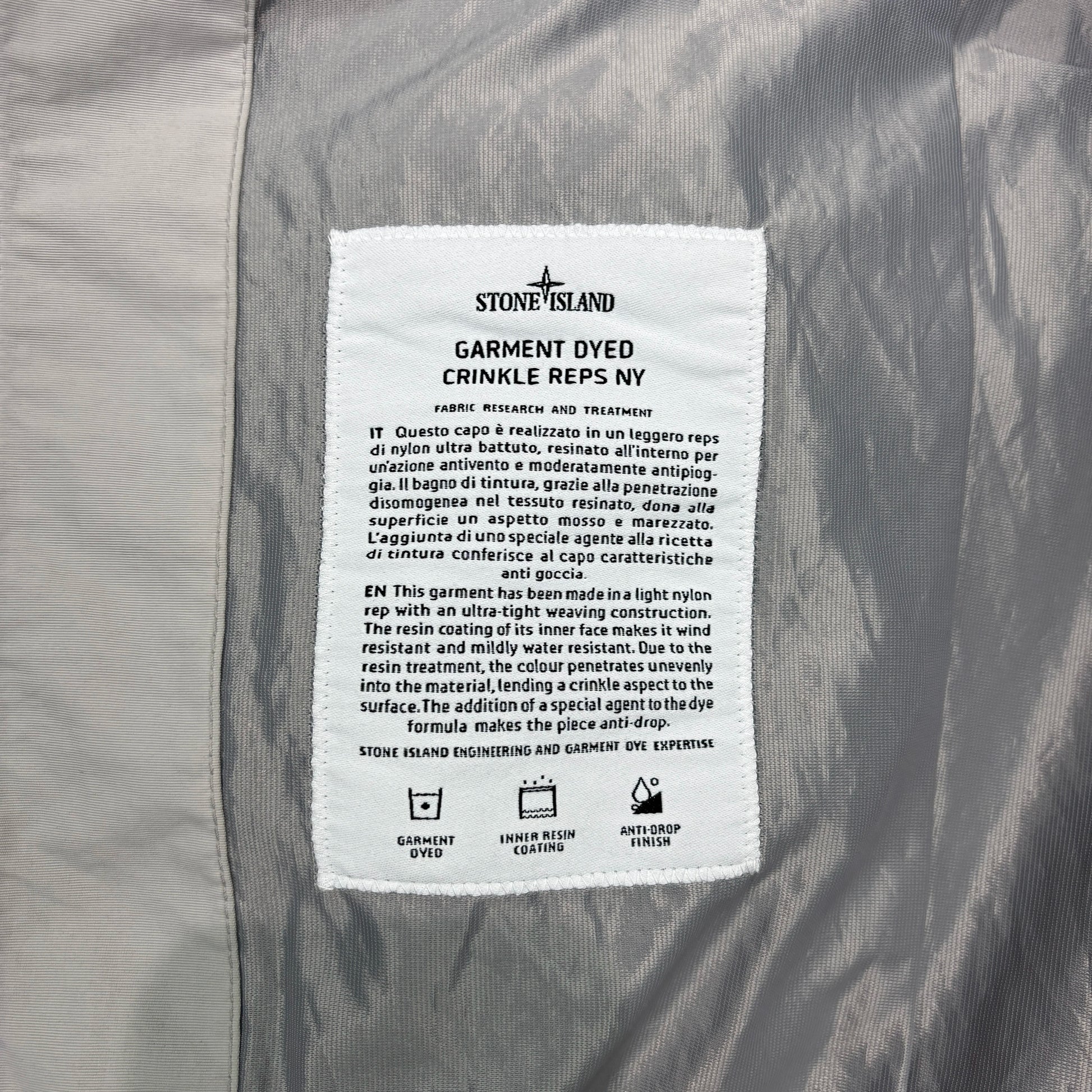 Stone Island Grey Garment Dyed Crinkle Reps NY Lightweight Bomber Jacket