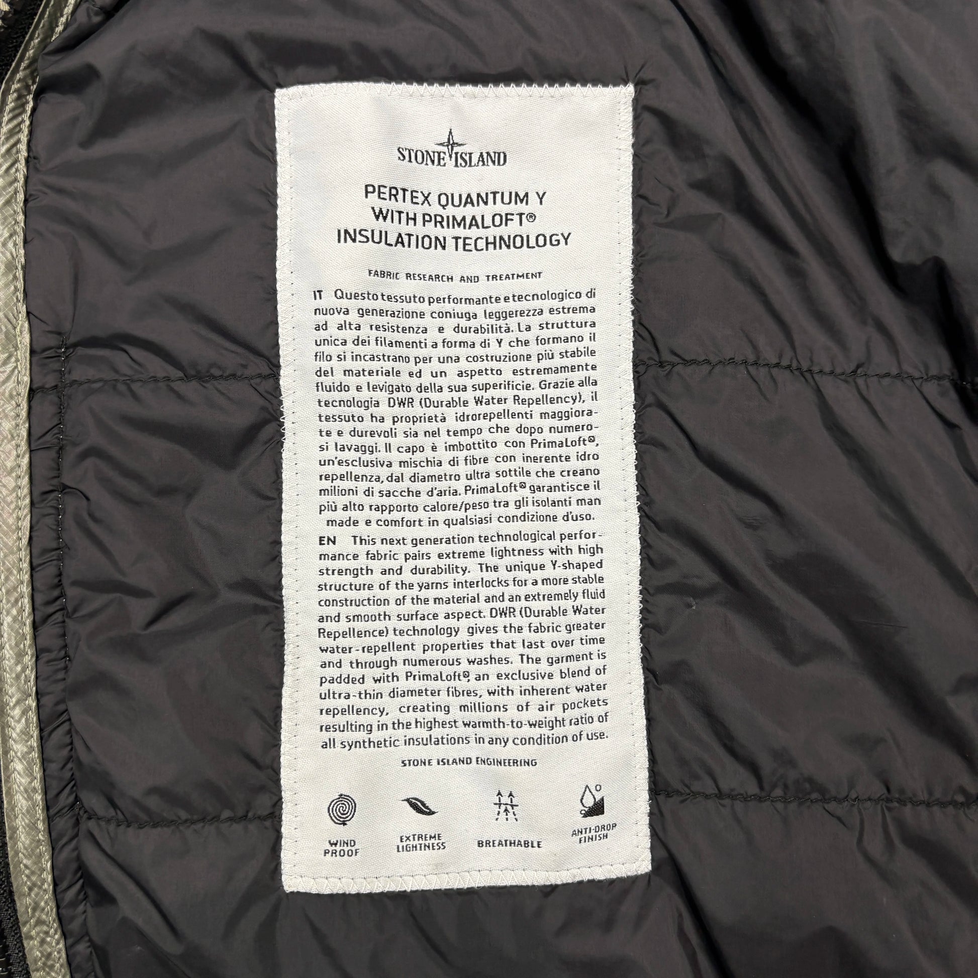 Stone Island Grey Pertex Quantum Y with Primaloft Insulation Technology Hooded Jacket